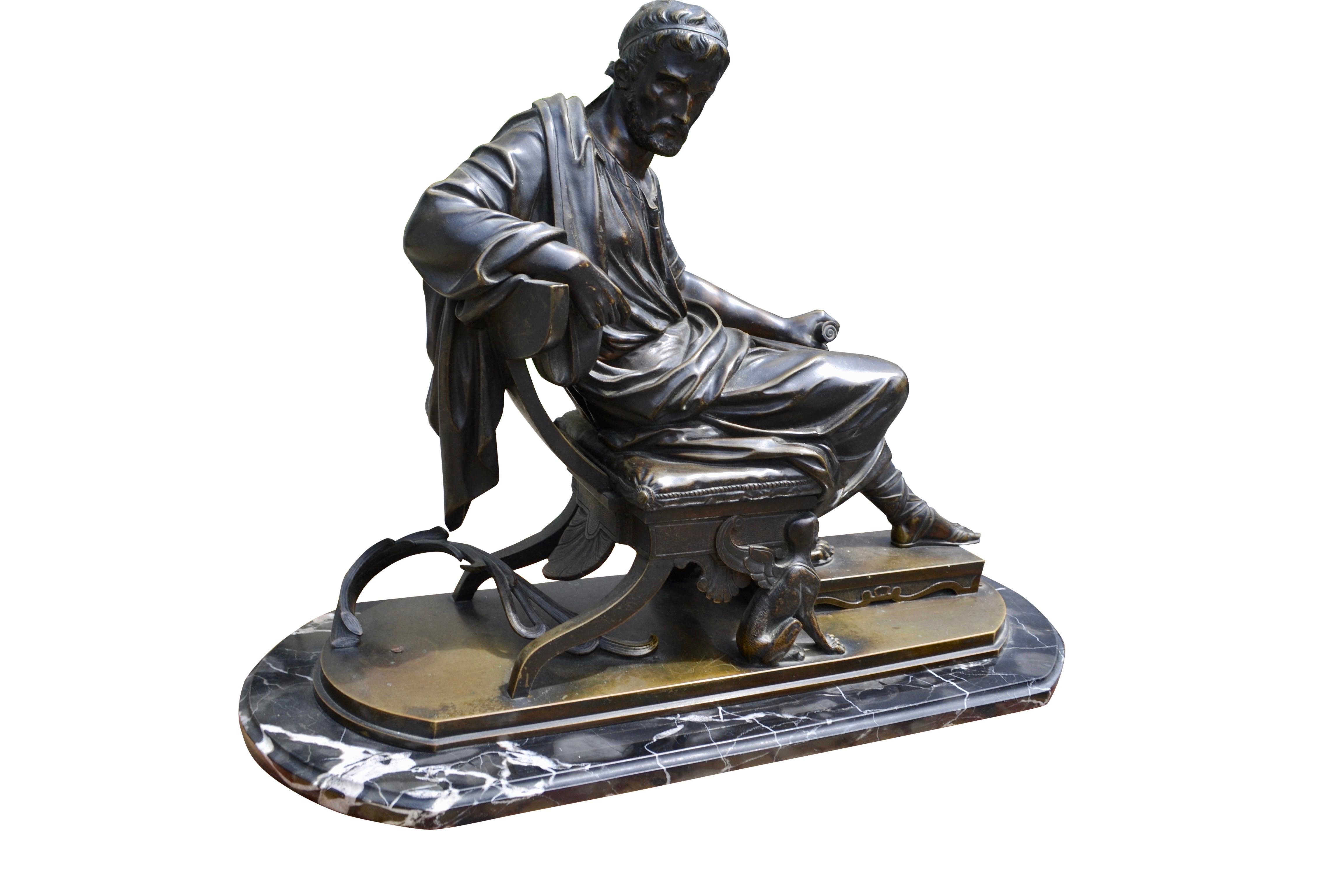 Italian Patinated Bronze Grand Tour Statue of a Seated Roman Senator or Philosopher
