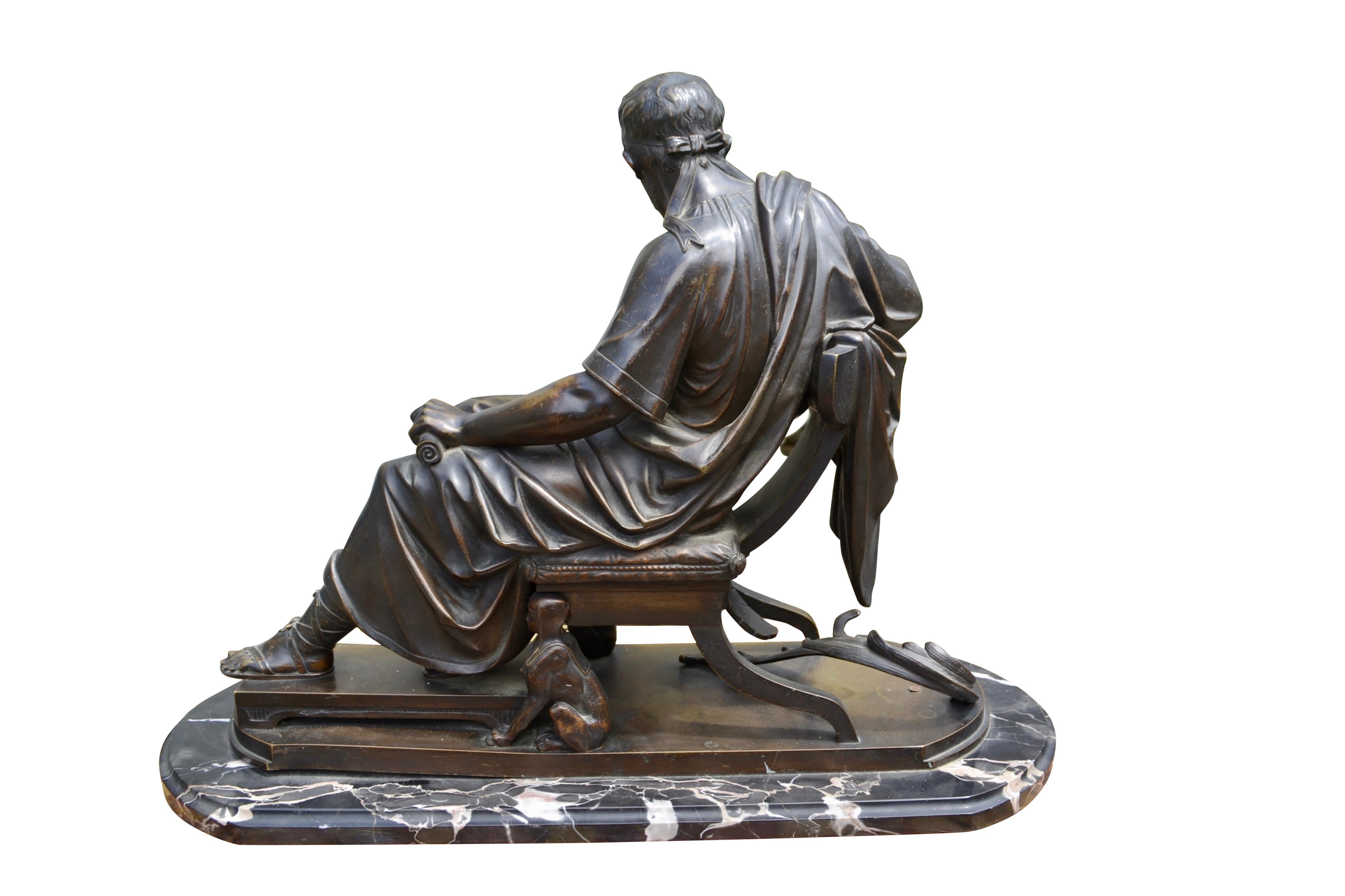 Patinated Bronze Grand Tour Statue of a Seated Roman Senator or Philosopher In Good Condition In Vancouver, British Columbia