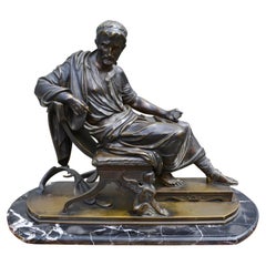 Patinated Bronze Grand Tour Statue of a Seated Roman Senator or Philosopher