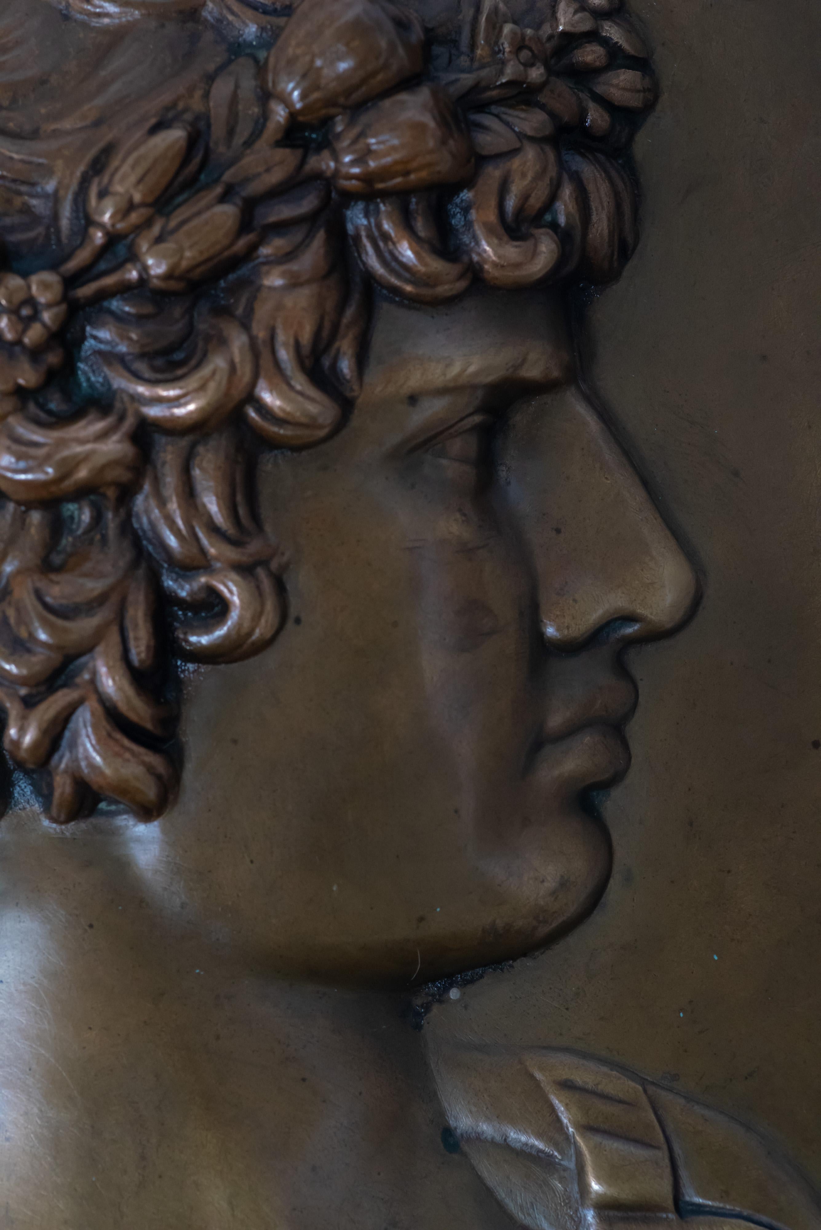 Neoclassical A Patinated Bronze Plaque Depicting Antinous For Sale