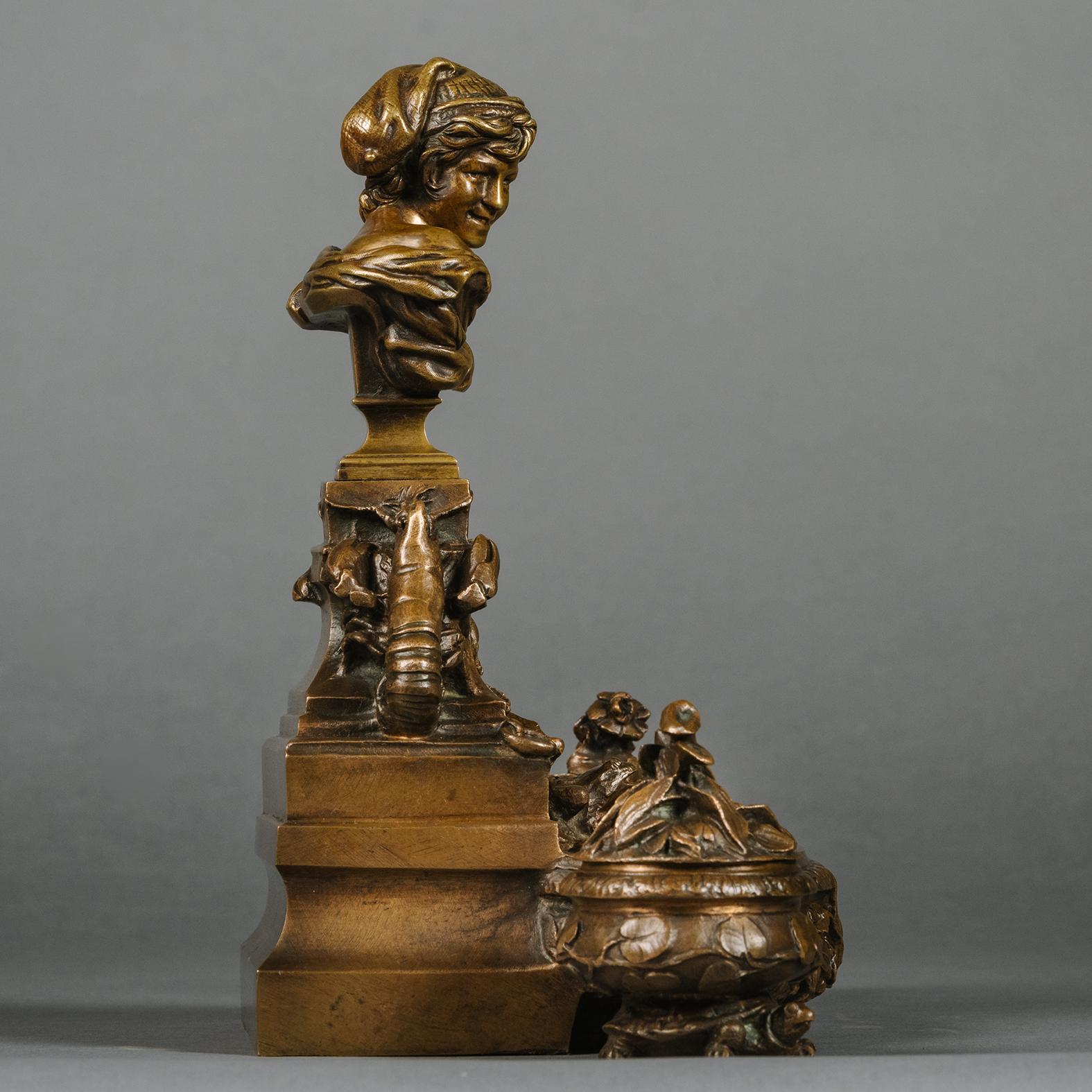 Tintero escultórico de bronce patinado de Jean-Baptiste Carpeaux Francés en venta