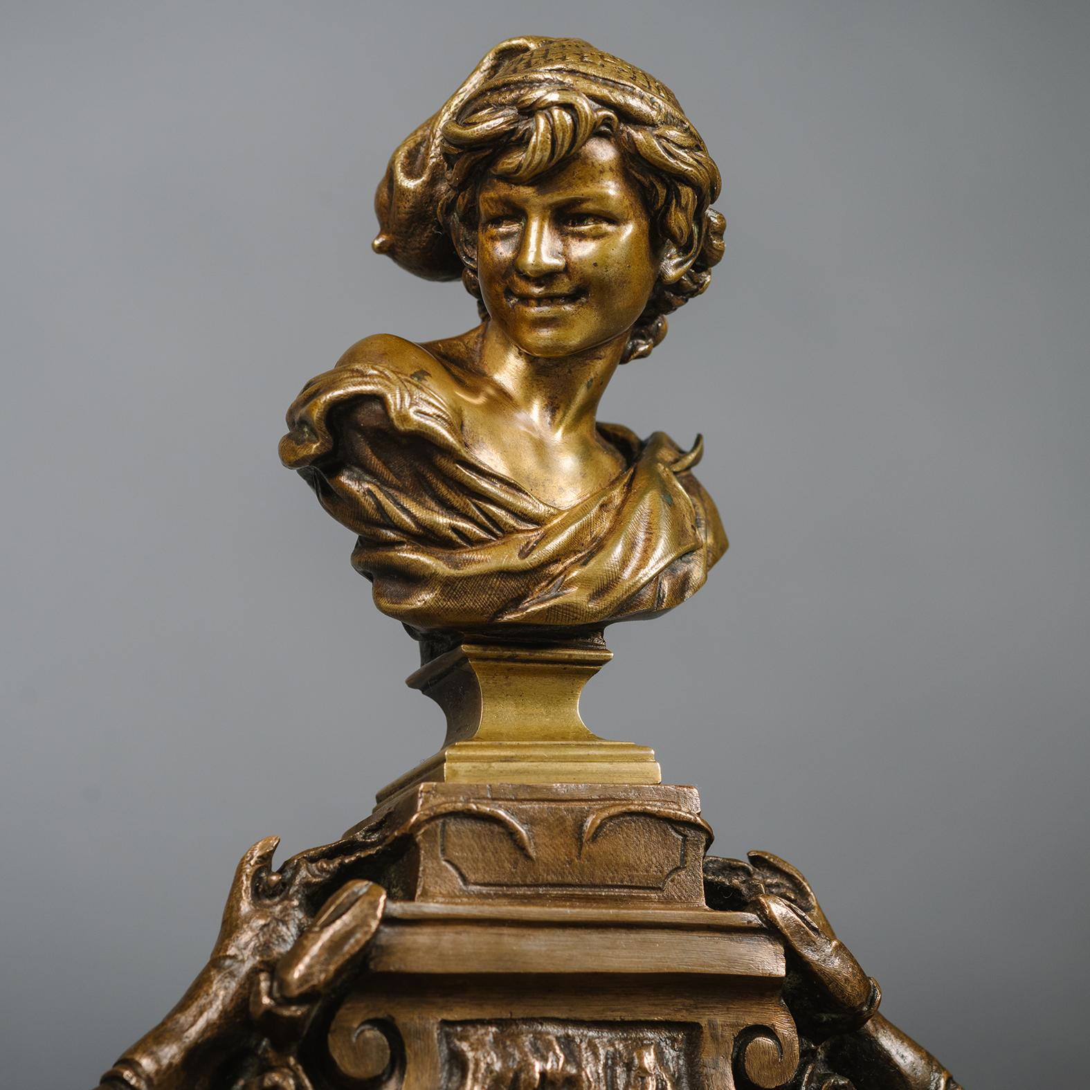 Tintero escultórico de bronce patinado de Jean-Baptiste Carpeaux siglo XIX en venta