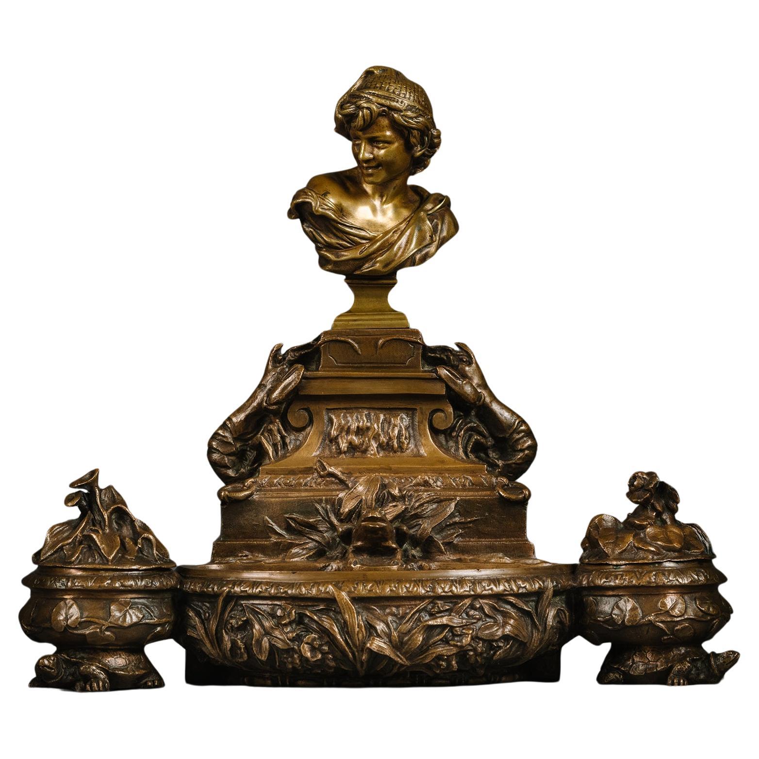 A Patinated Bronze Sculptural Inkwell By Jean-Baptiste Carpeaux