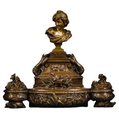 Skulpturales Tintenfass aus patinierter Bronze von Jean-Baptiste Carpeaux