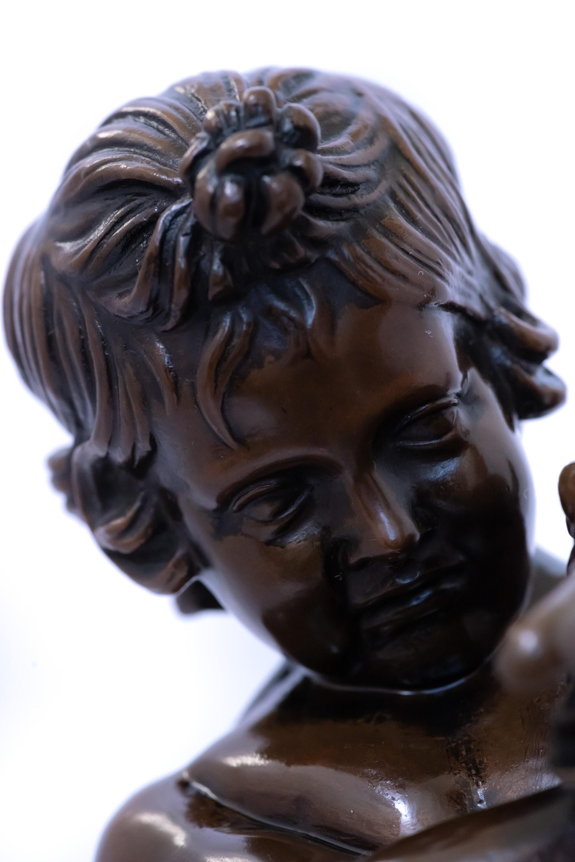 A Patinated Bronze Sculpture of a Boy with a Goose For Sale 1