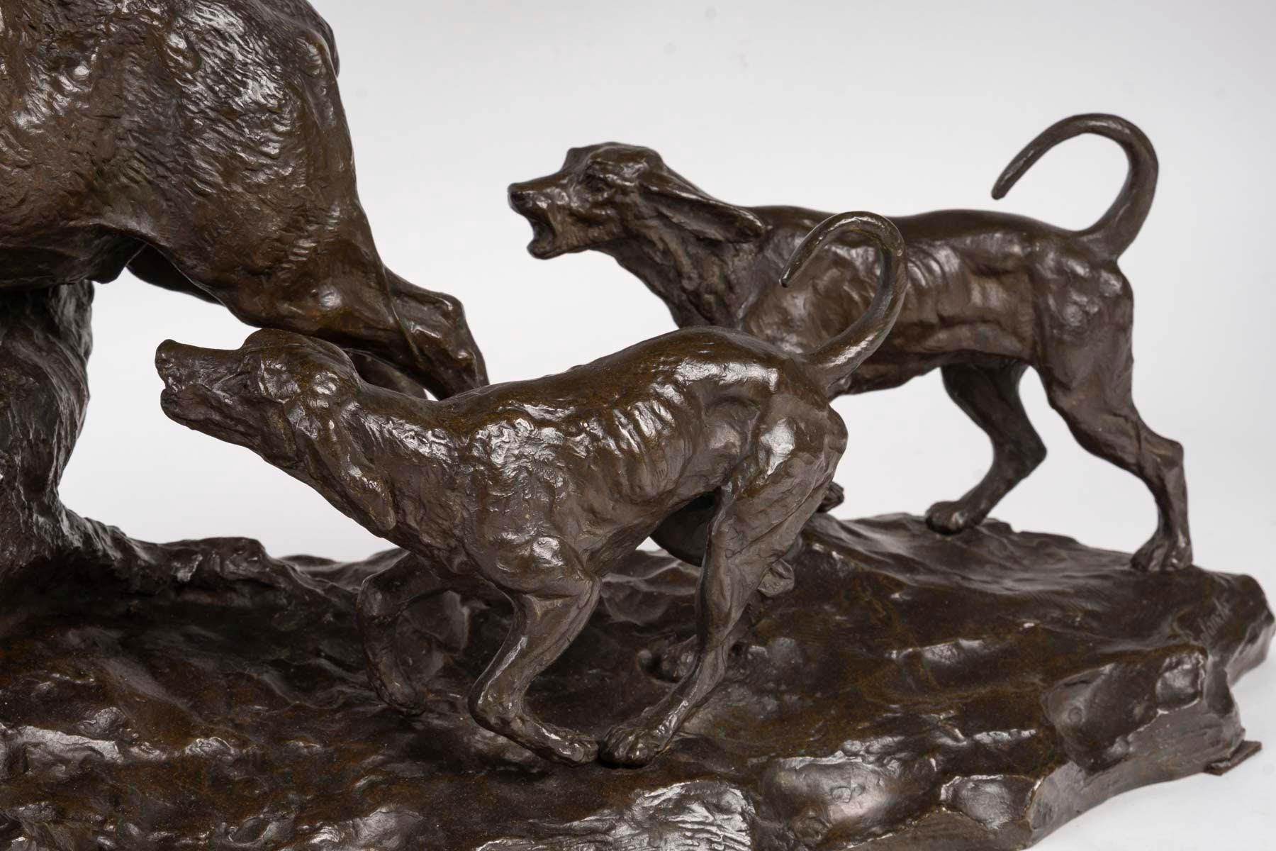 A Patinated Bronze Sculpture of a Stag and Hunting Dogs, 19th Century. For Sale 3