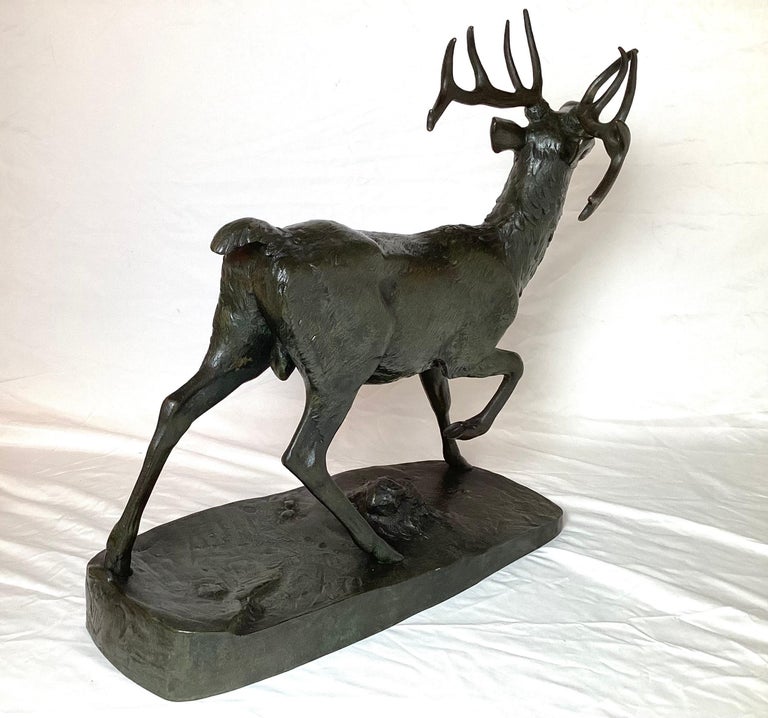 Patinated Bronze Stag Sculpture Signed 