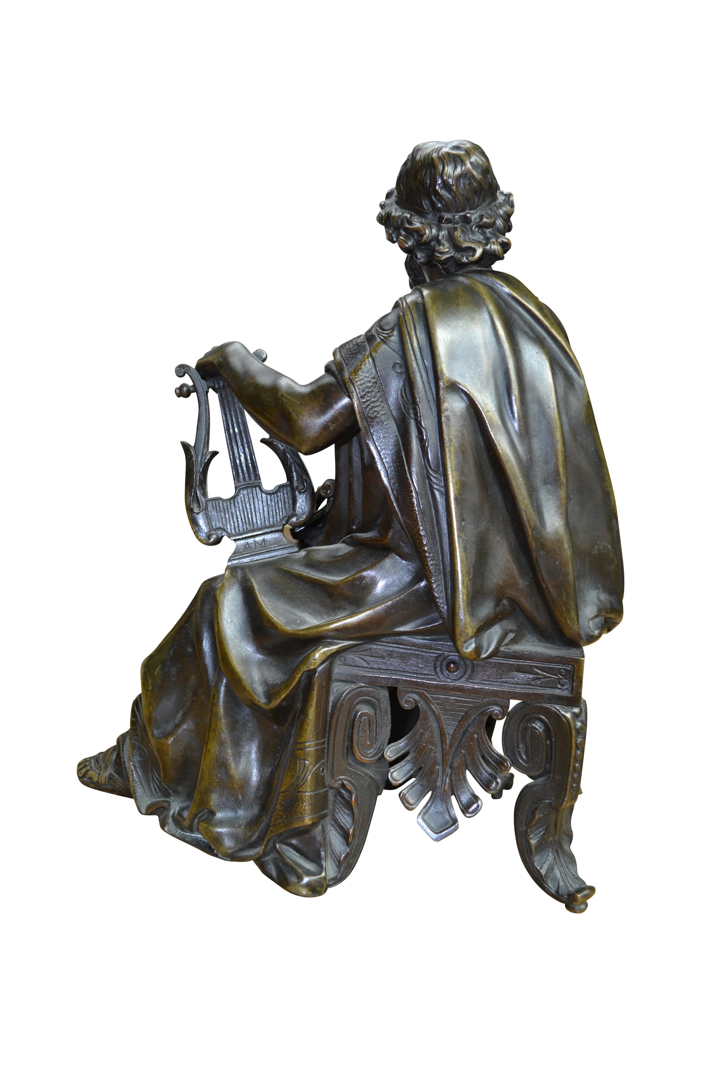 Francese Una statua in bronzo patinato  di uno studioso classico seduto, firmato  Doriot in vendita