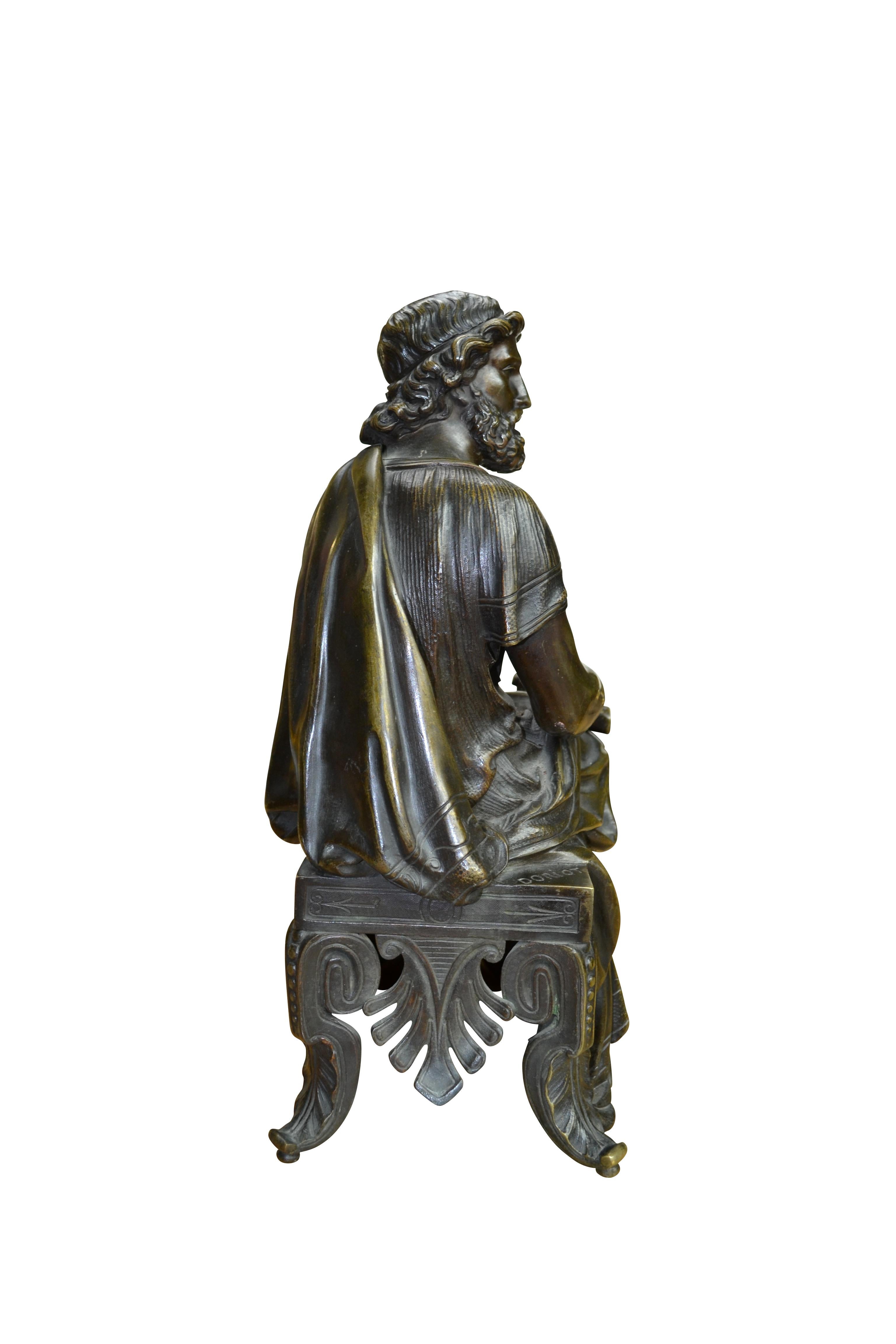Calco Una statua in bronzo patinato  di uno studioso classico seduto, firmato  Doriot in vendita