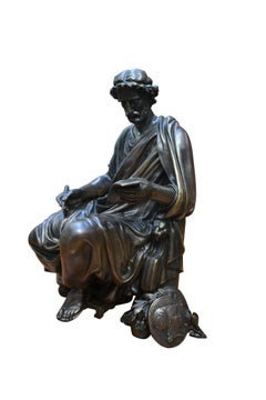 A Patinated Bronze Statue of a Seated  Greek  Scholar signed Moreau