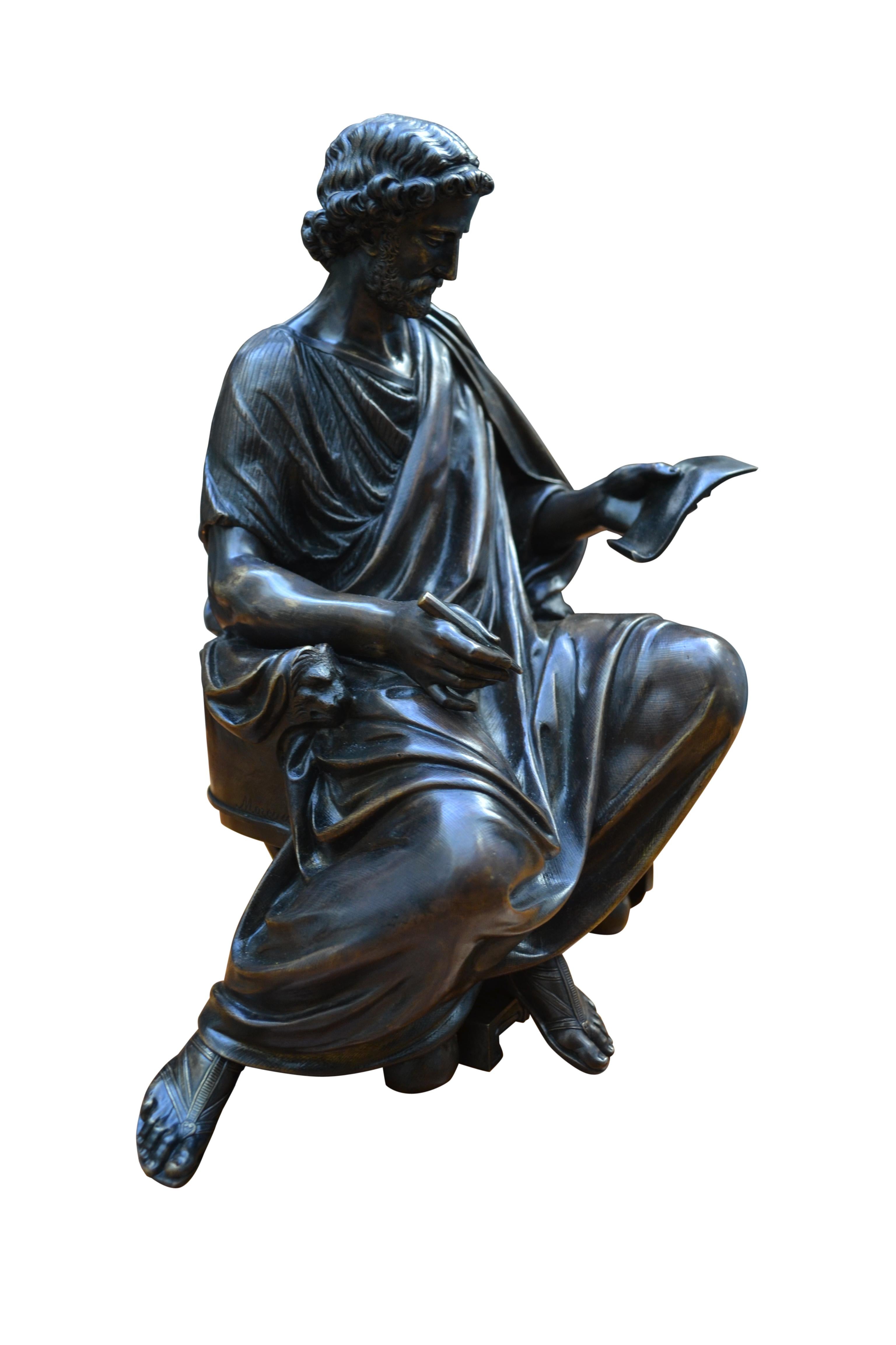 Patinierte Bronzestatue eines sitzenden Menschen  Griechisch  Gelehrter signiert Moreau im Angebot 2