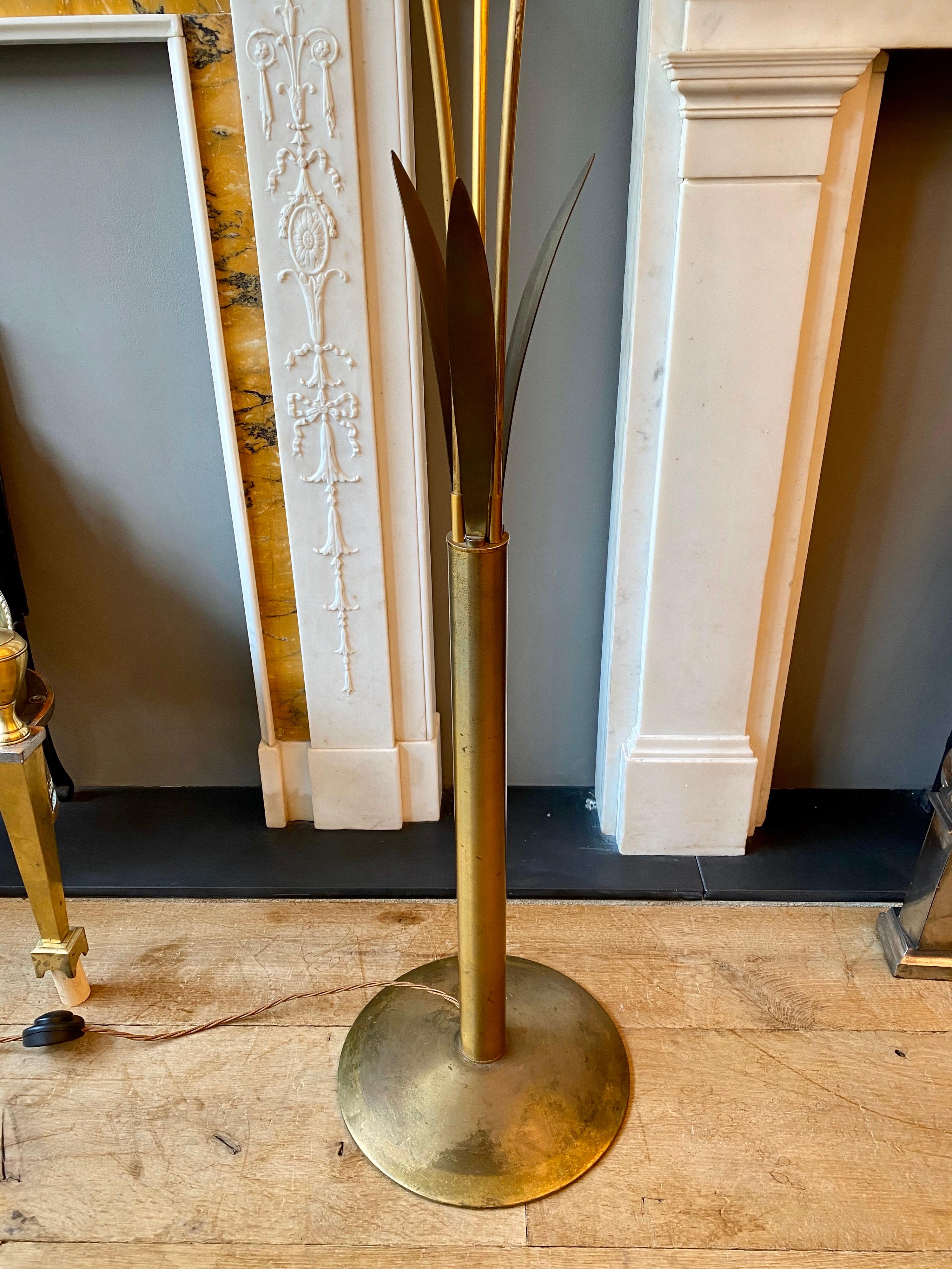 Patinated Italian Brass Flower Floor Lamp In Good Condition In London, GB