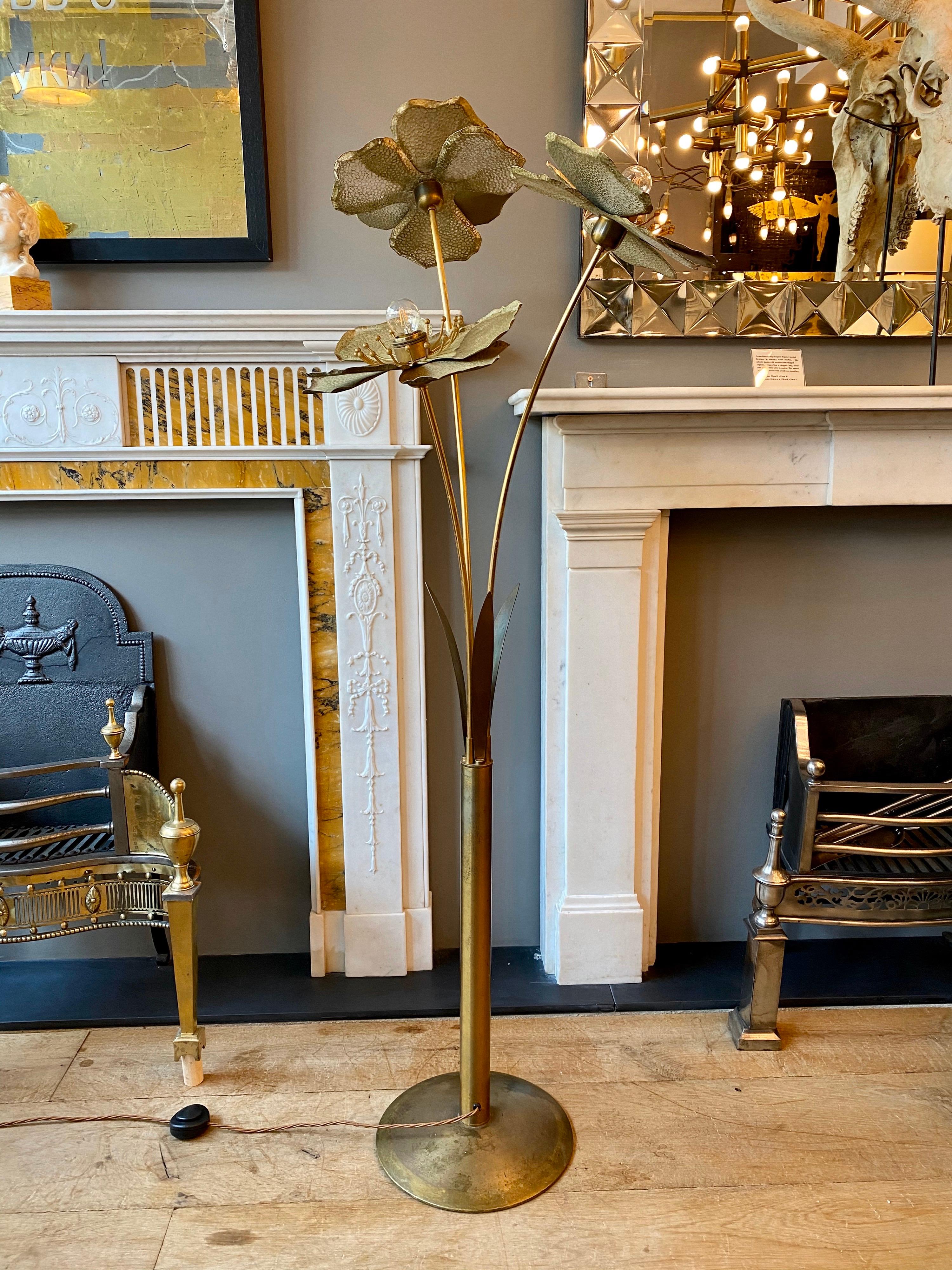 Patinated Italian Brass Flower Floor Lamp 1
