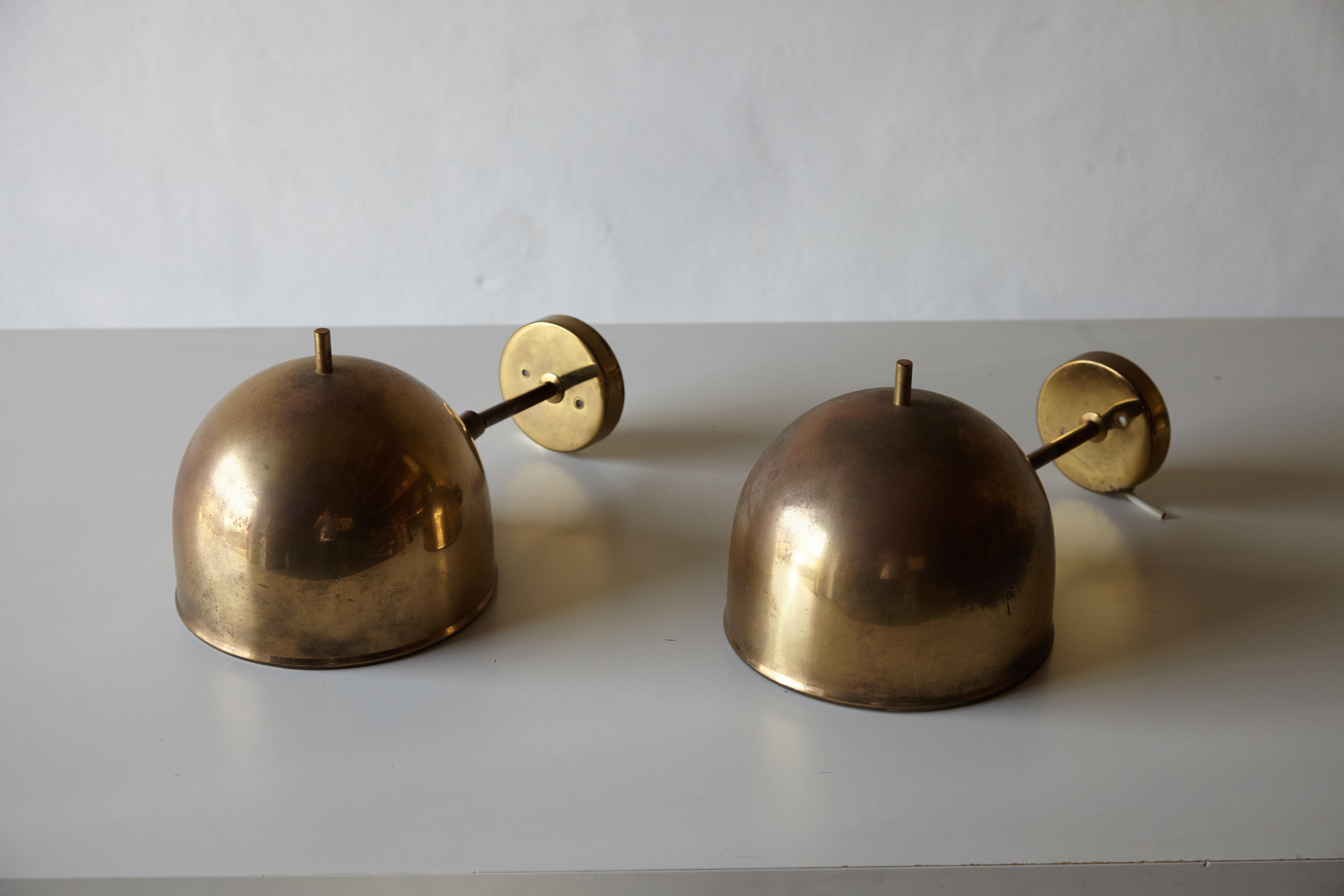 Swedish Patinated Pair of Brass Wall Lamps, Model G-075, Bergboms, Sweden, 1960s