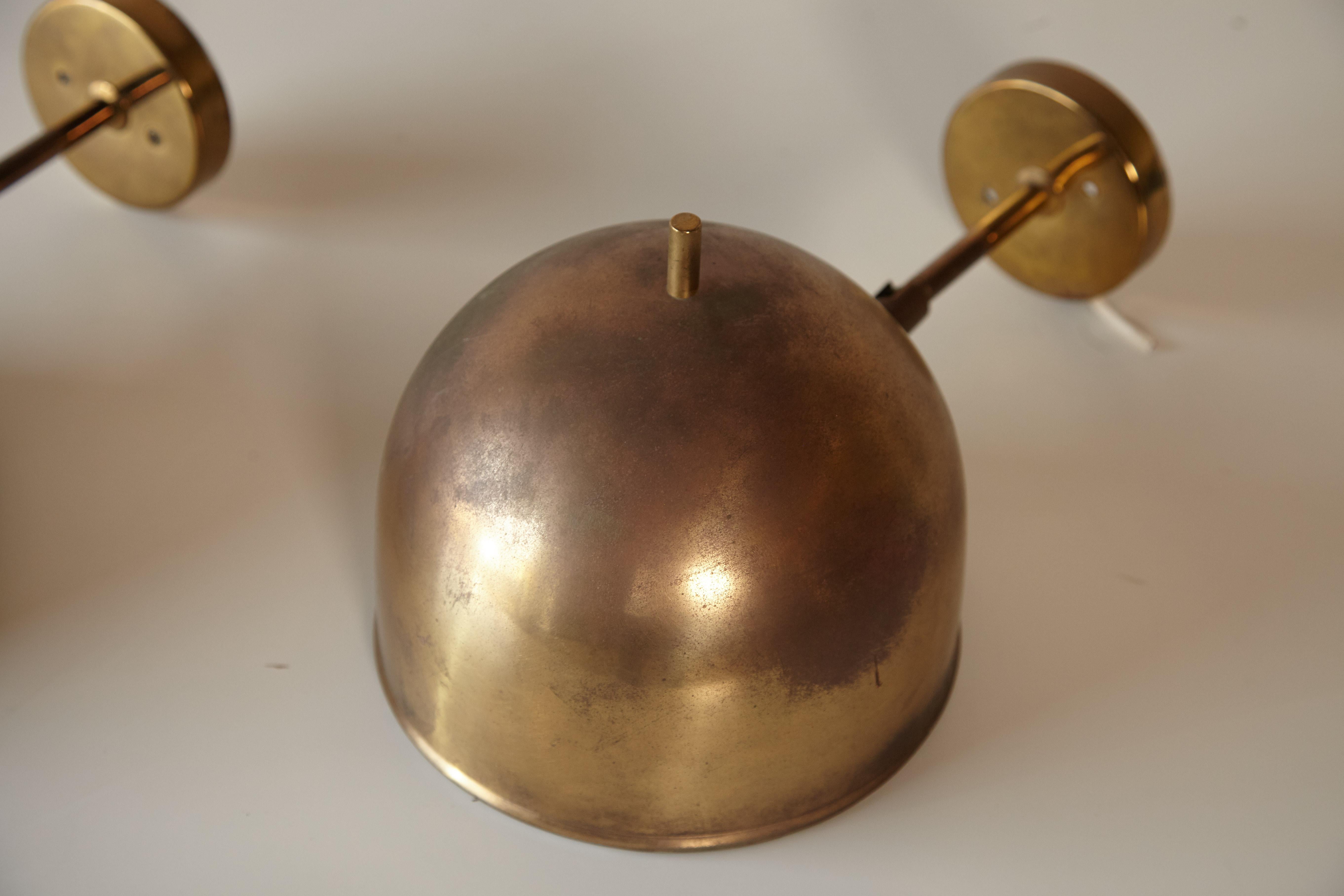 Patinated Pair of Brass Wall Lamps, Model G-075, Bergboms, Sweden, 1960s 1