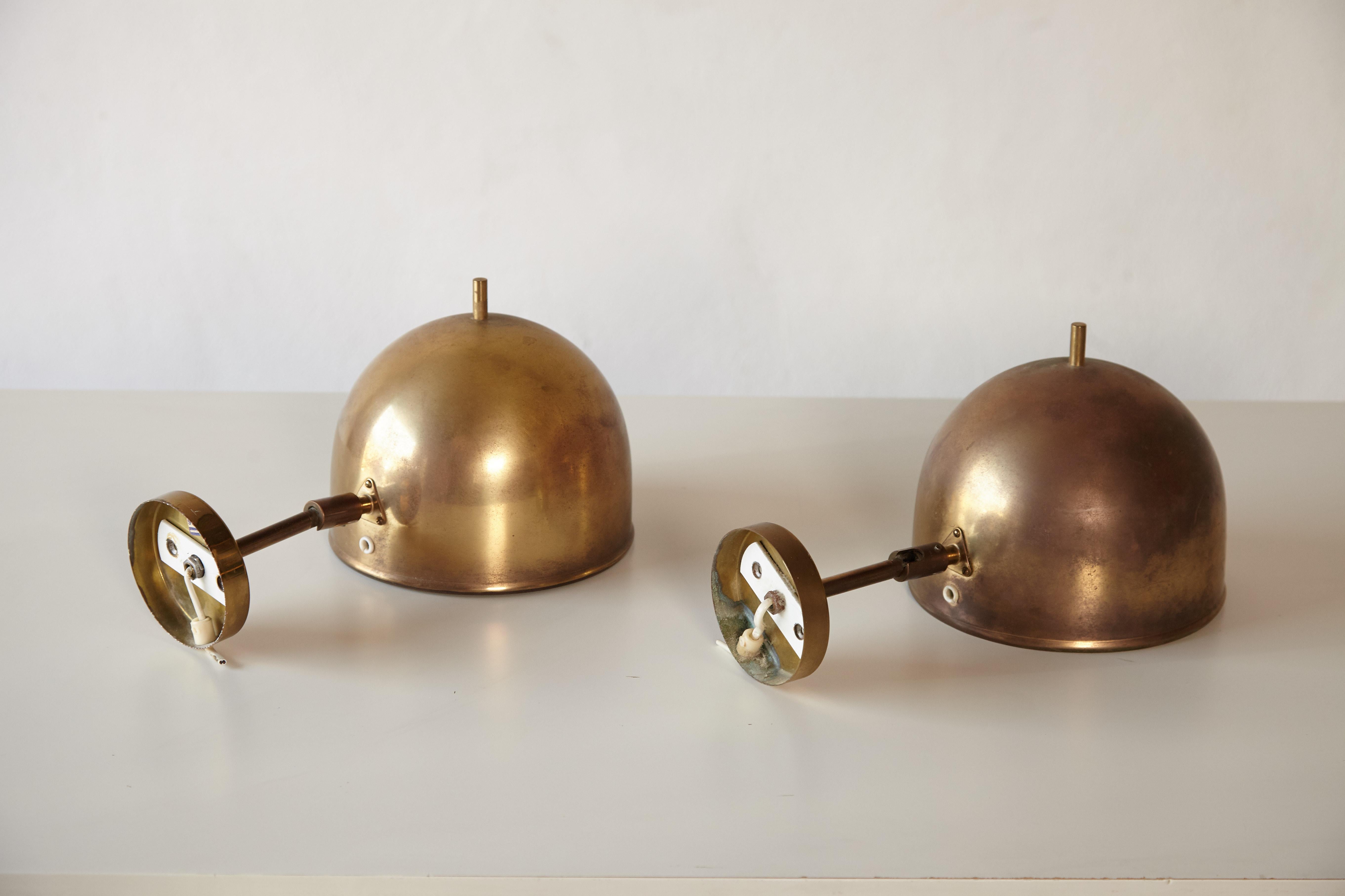Patinated Pair of Brass Wall Lamps, Model G-075, Bergboms, Sweden, 1960s 2