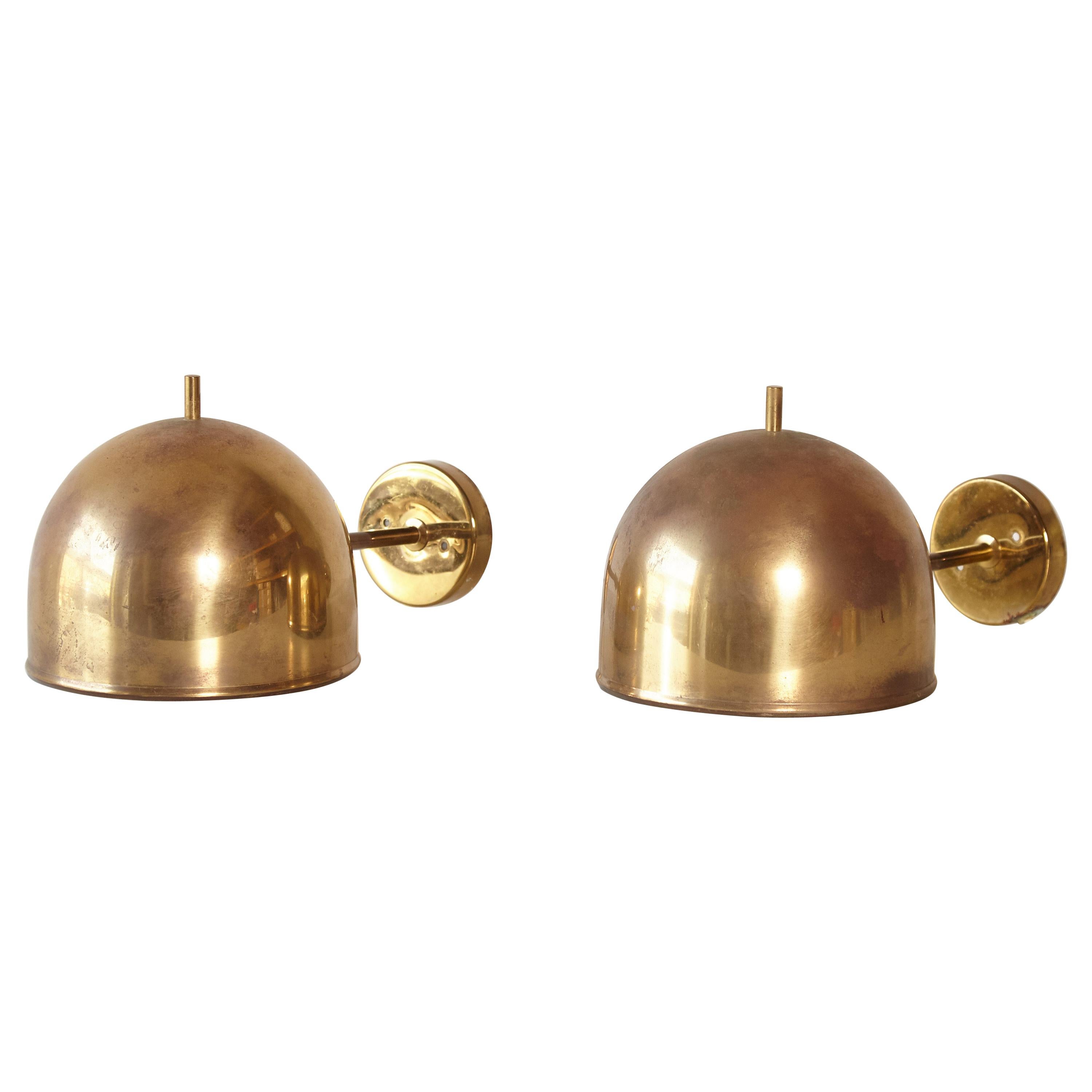 Patinated Pair of Brass Wall Lamps, Model G-075, Bergboms, Sweden, 1960s
