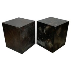 A Patinated Steel Cube Pedestal Custom Made