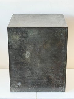 A Patinated Steel Cube Pedestal Custom Made Minimalist Design