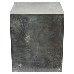 A Patinated Steel Cube Pedestal Custom Made Minimalist Design