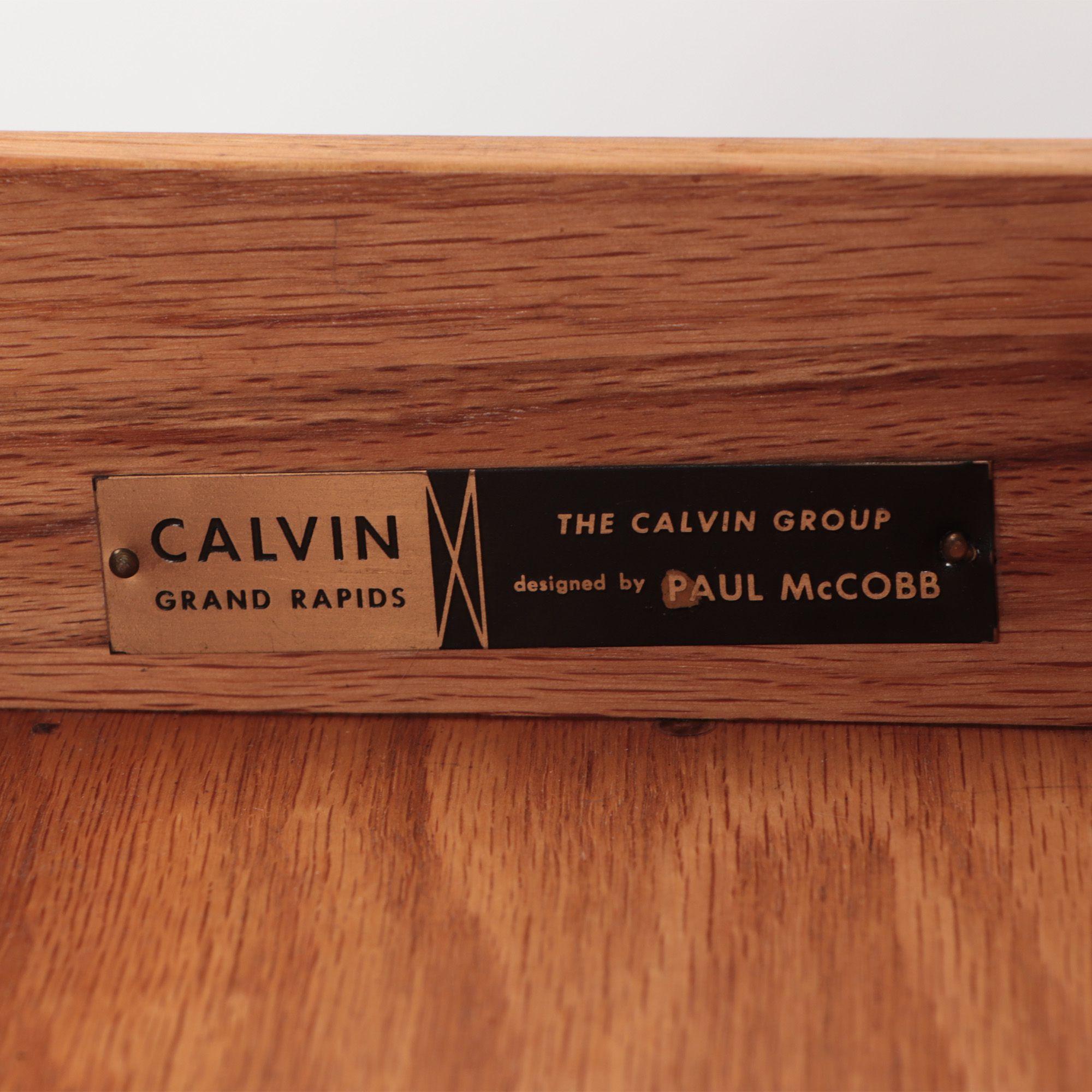 Paul McCobb for Calvin Irwin Upholstered King Size bed Teak Headboard, C 1950 For Sale 3