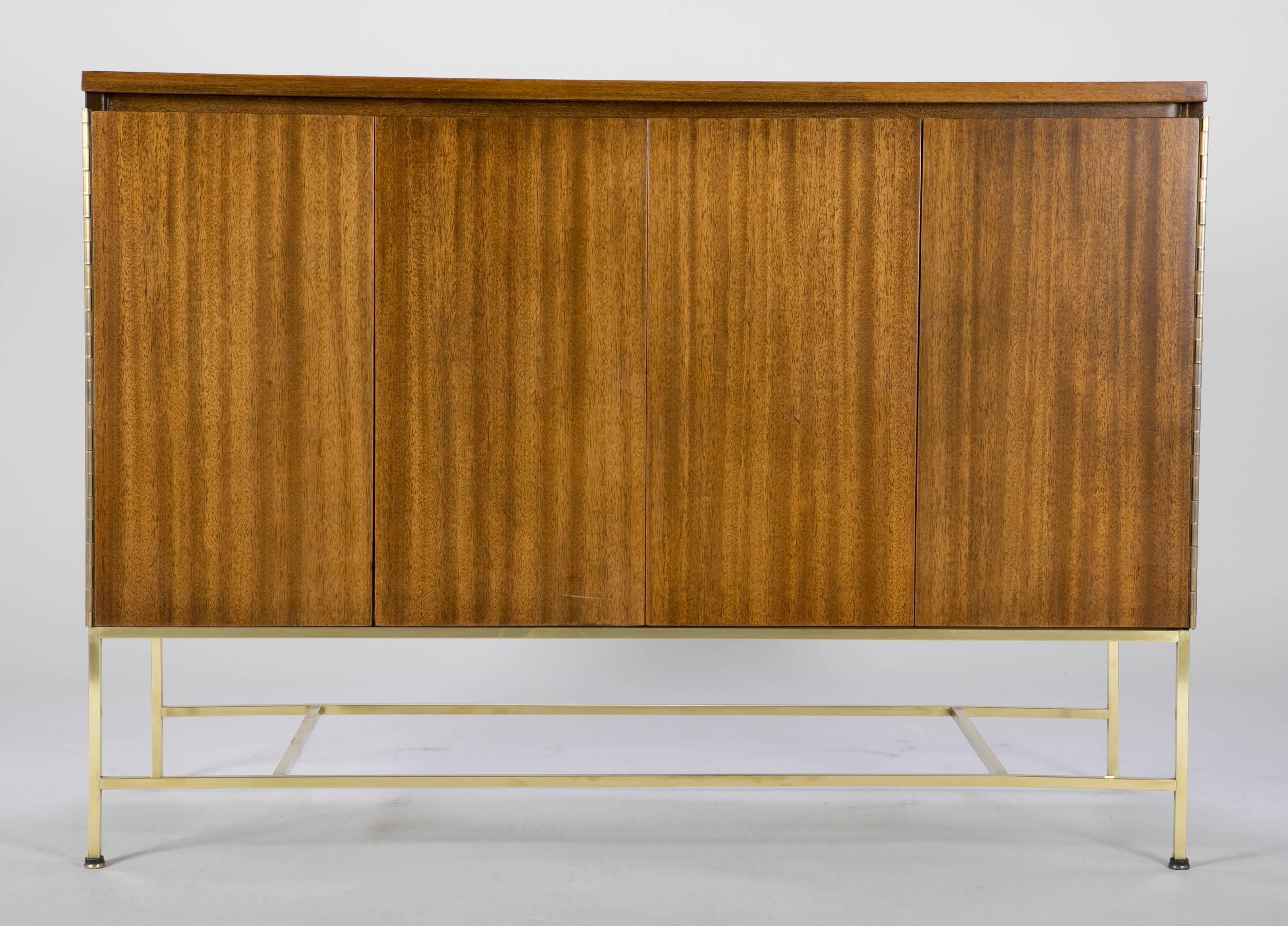 Mid-Century Modern Paul McCobb Walnut Sideboard with Square Tubular Brass Base