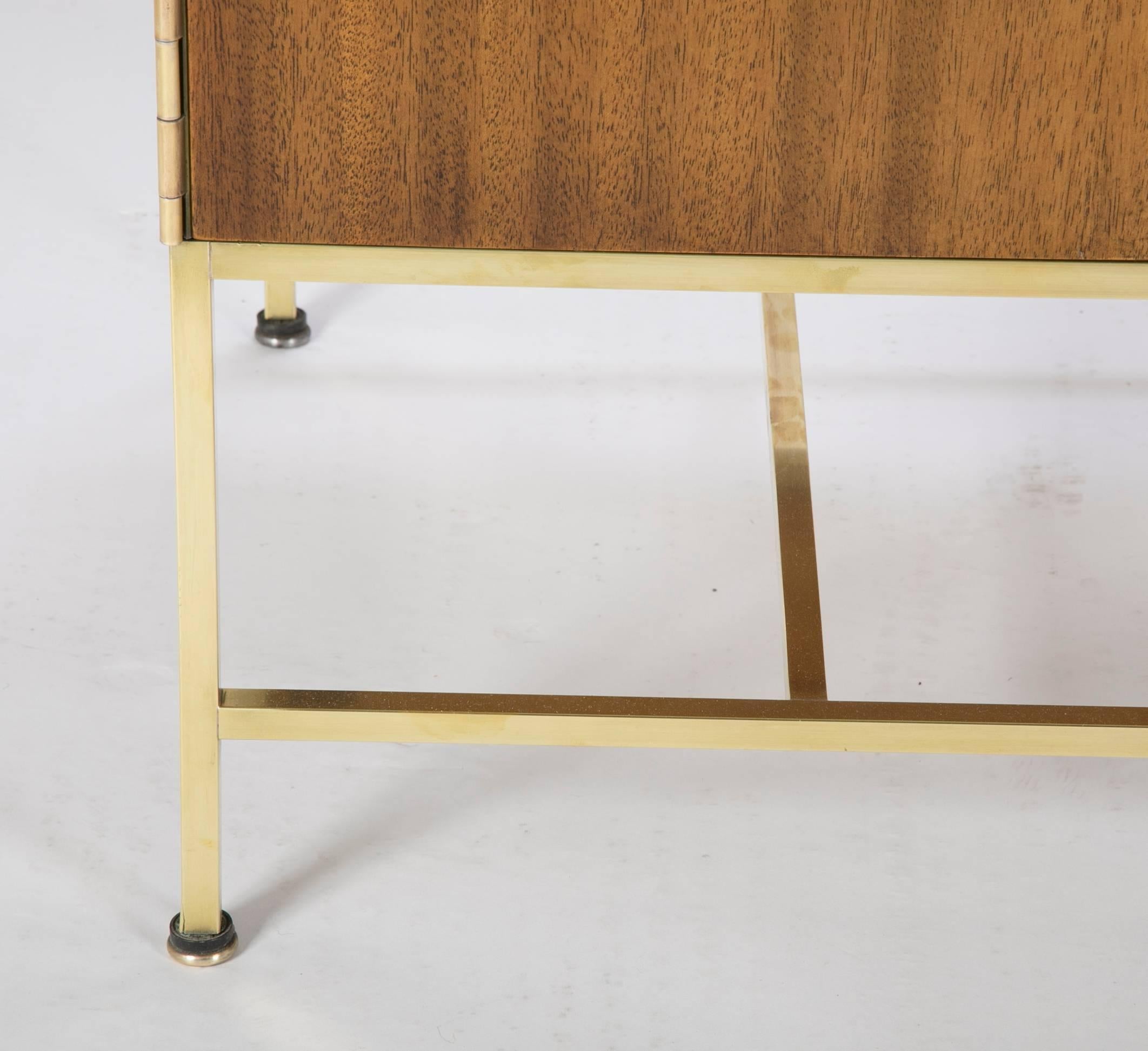 American Paul McCobb Walnut Sideboard with Square Tubular Brass Base