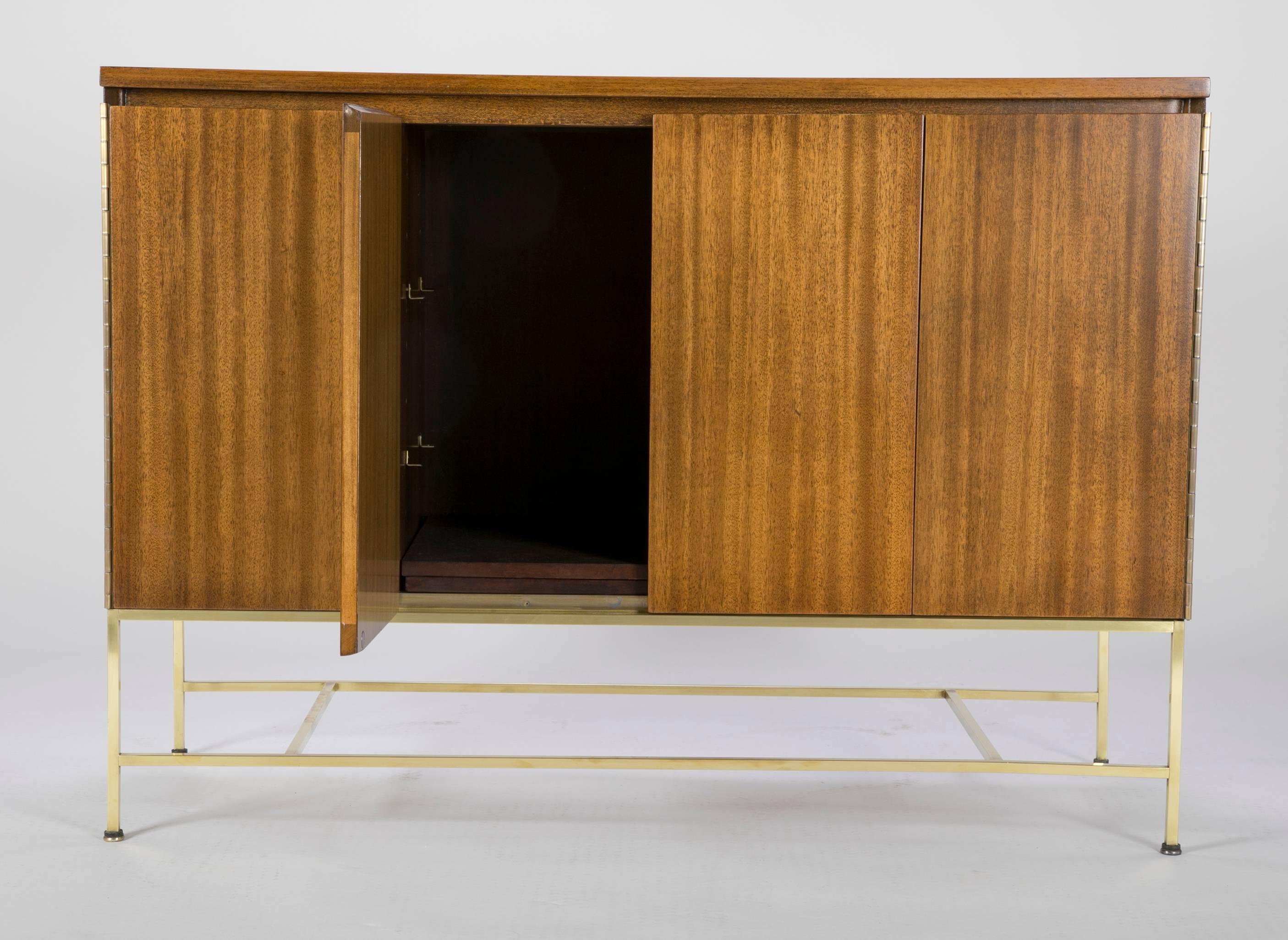 Paul McCobb Walnut Sideboard with Square Tubular Brass Base In Good Condition In Stamford, CT