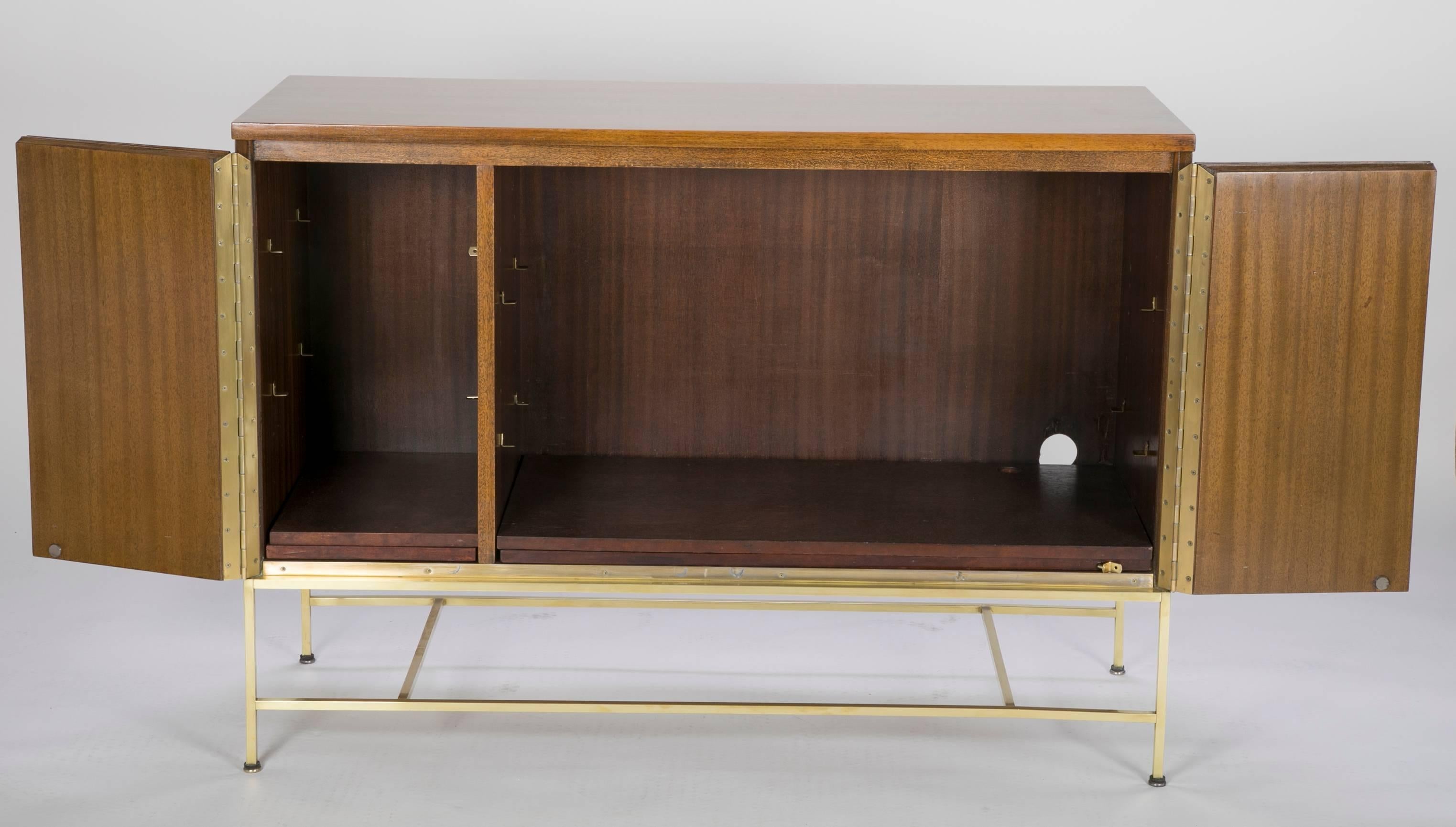 Mid-20th Century Paul McCobb Walnut Sideboard with Square Tubular Brass Base