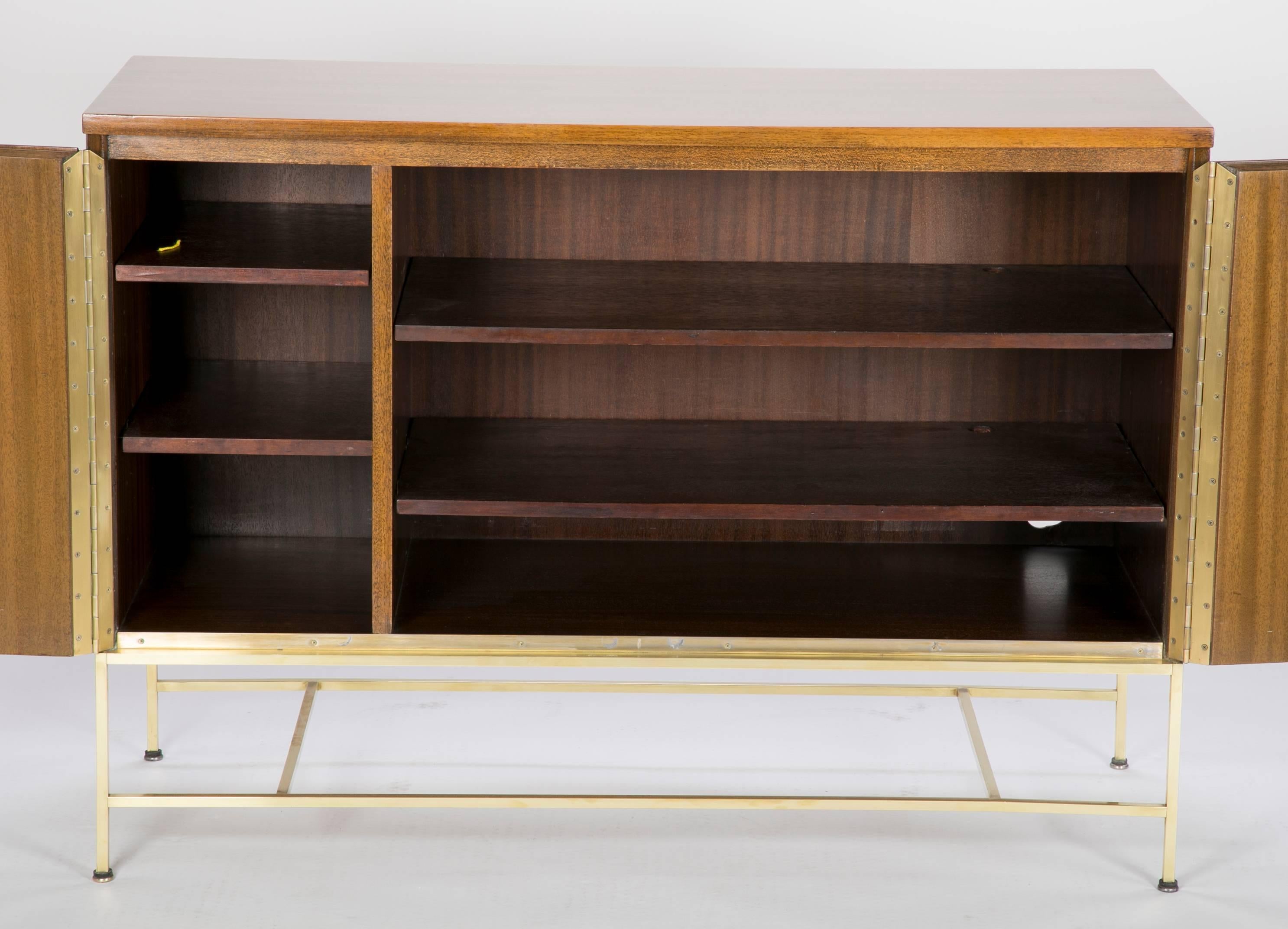 Paul McCobb Walnut Sideboard with Square Tubular Brass Base 1