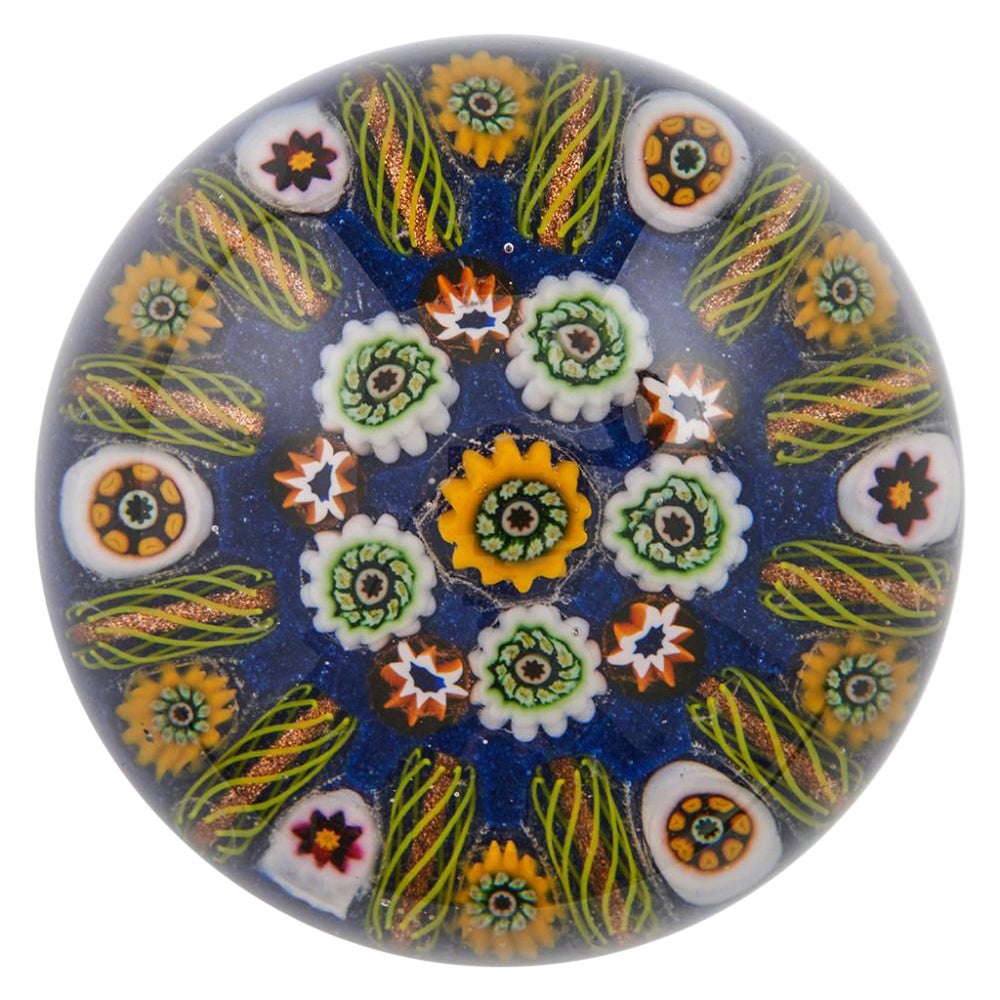 Paul Ysart, fermacarte Millefiori concentrico a dodici raggi d'avventurina, 1950 ca. in vendita