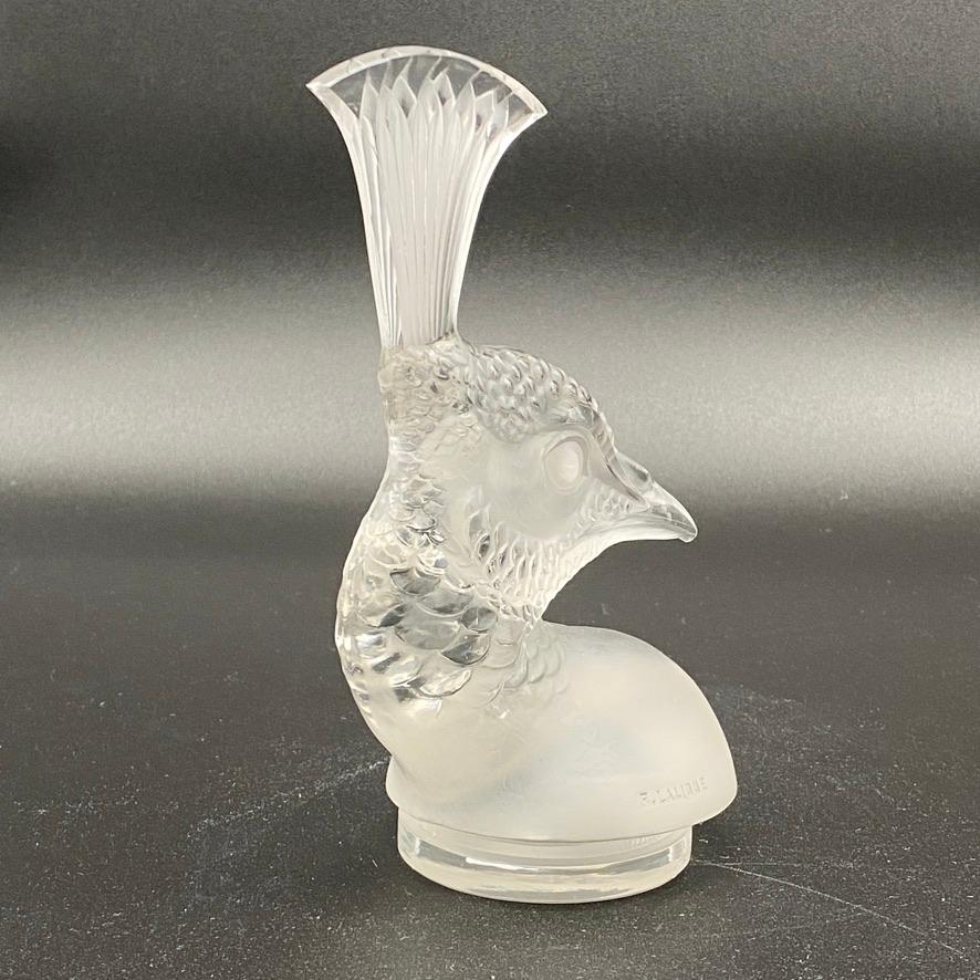 Molded Peacock Head Mascot by R.Lalique in Glass