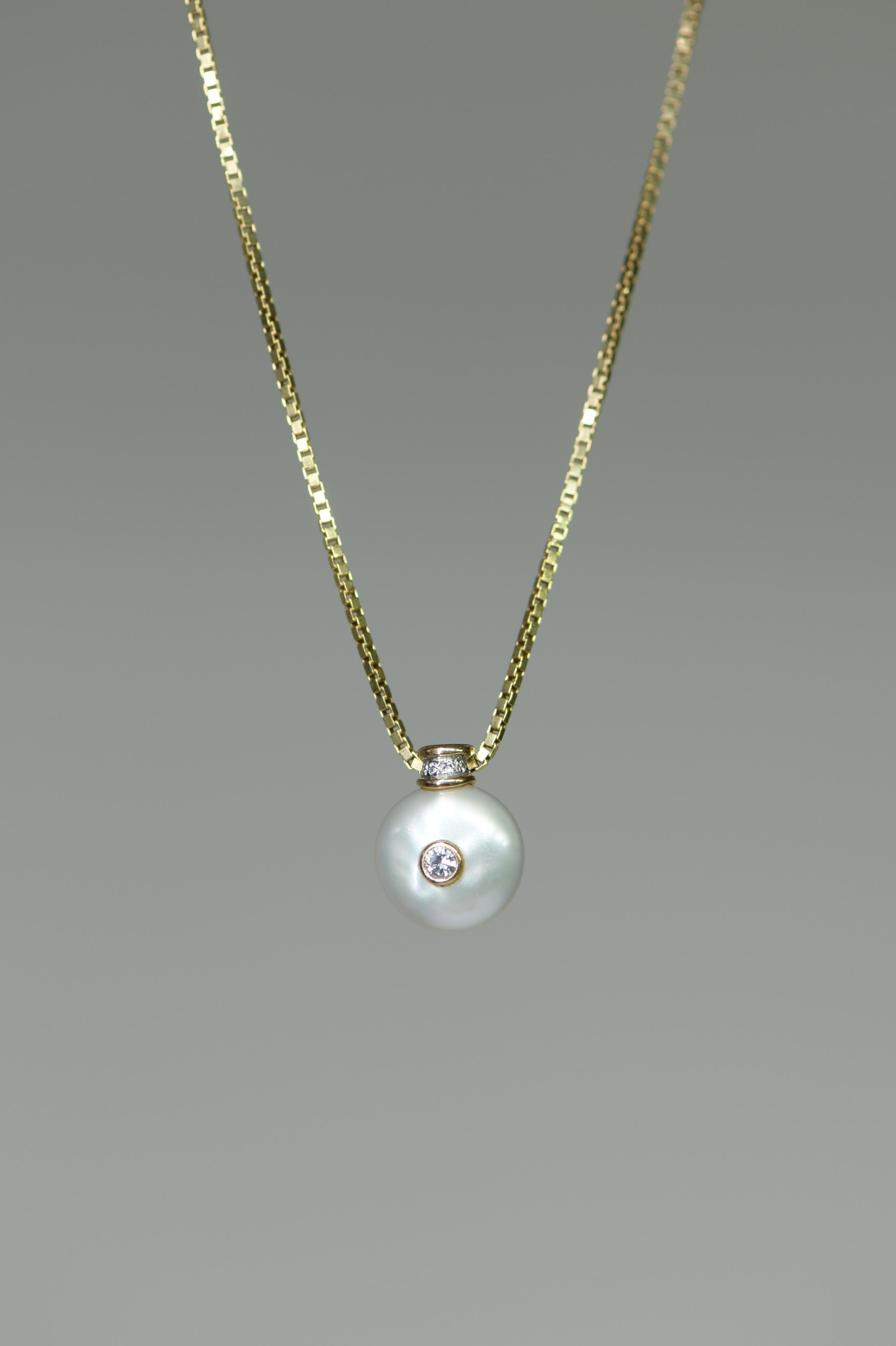 Rough Cut Pearl and Diamond Pendant Necklace
