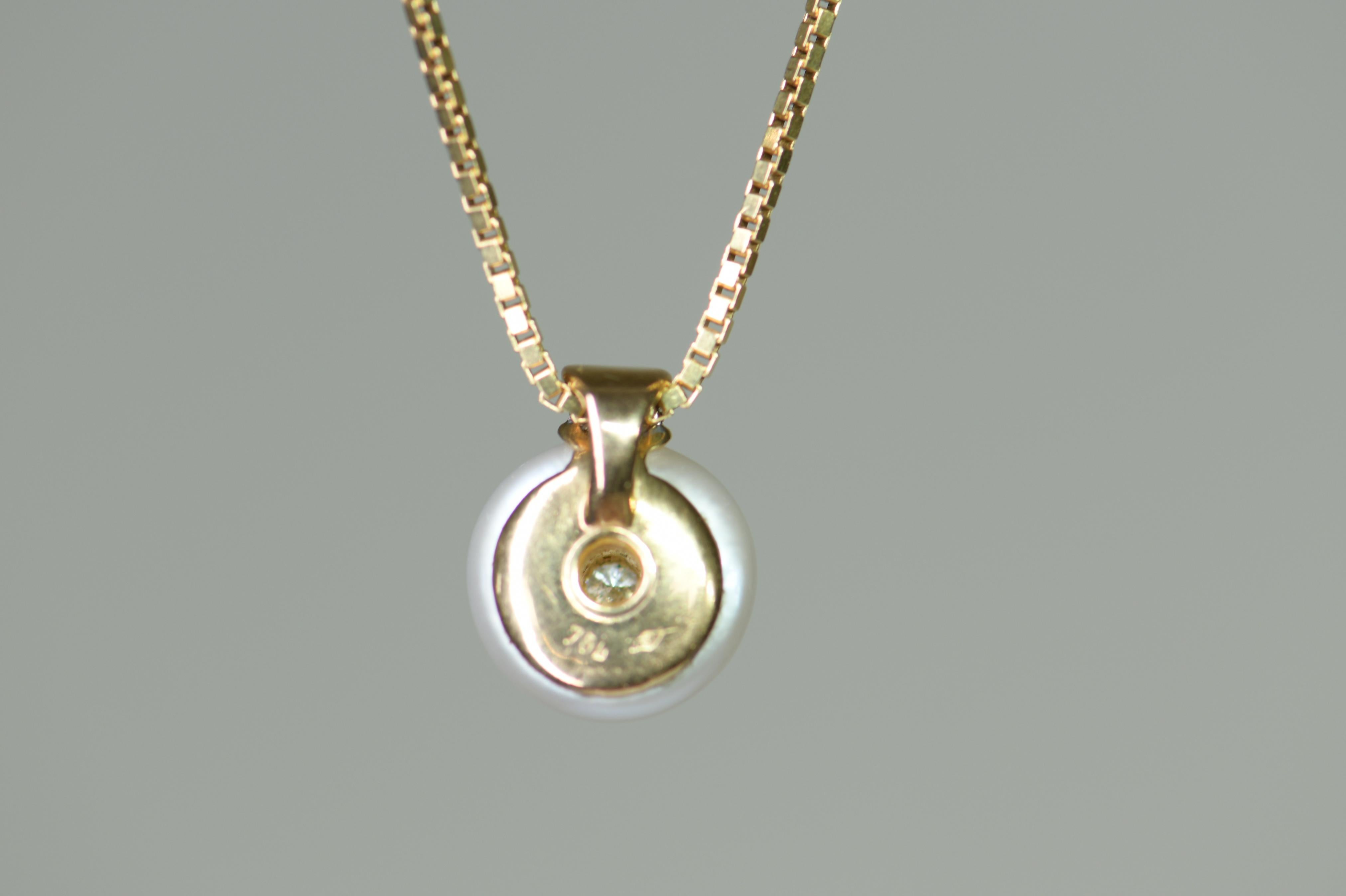 Women's or Men's Pearl and Diamond Pendant Necklace