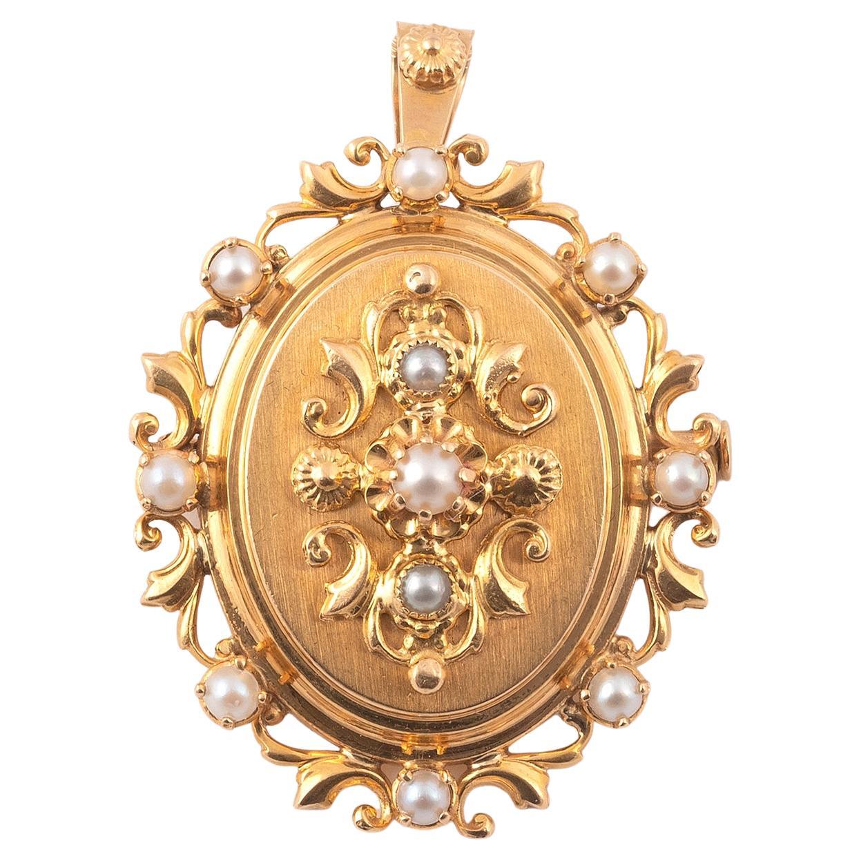 Napoleon III Pearl and Yellow Gold Pendent/Brooch For Sale