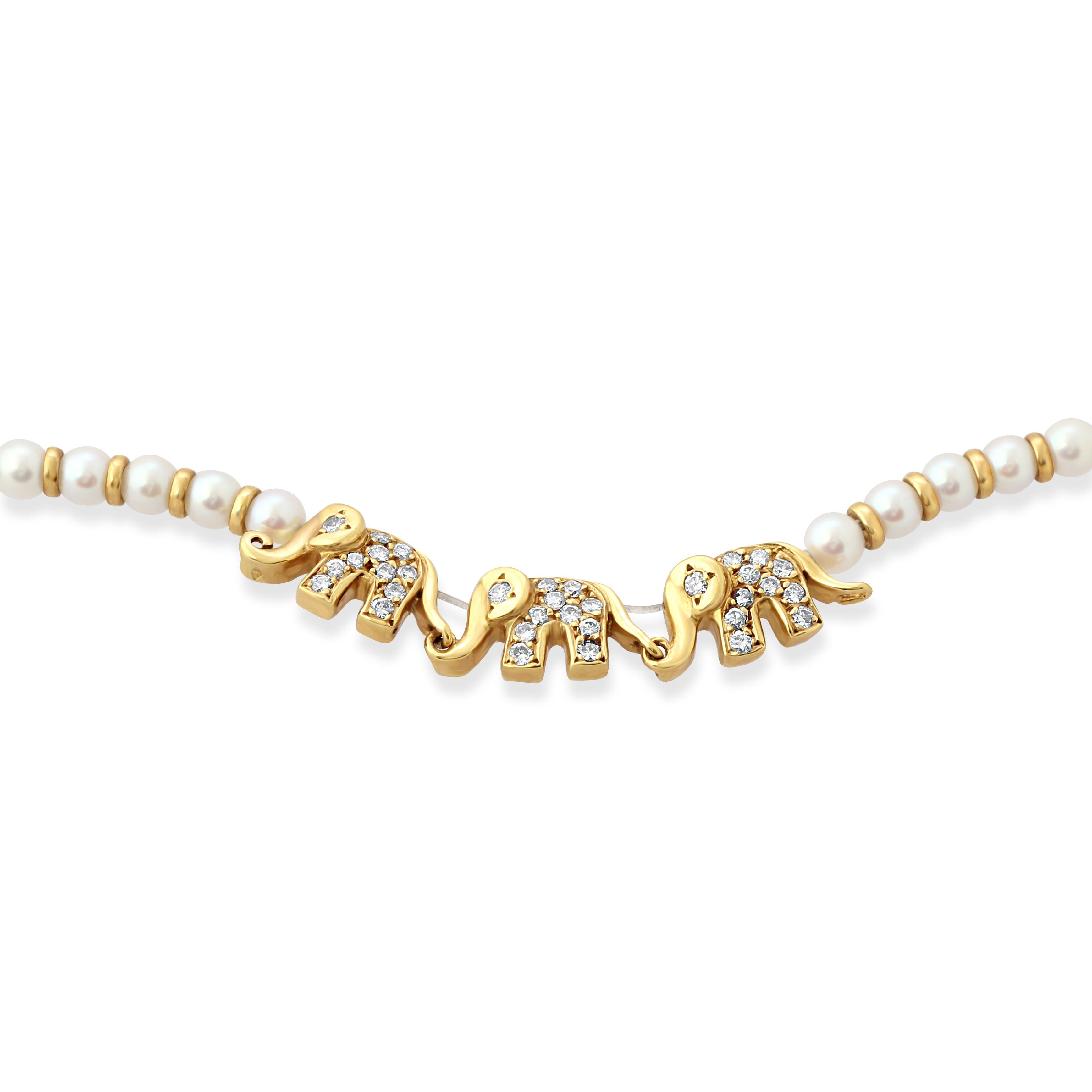 Brilliant Cut Pearl & Diamond Elephant Necklace by Fred, Paris