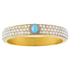 A Pearl, Turquoise And Diamond Bangle