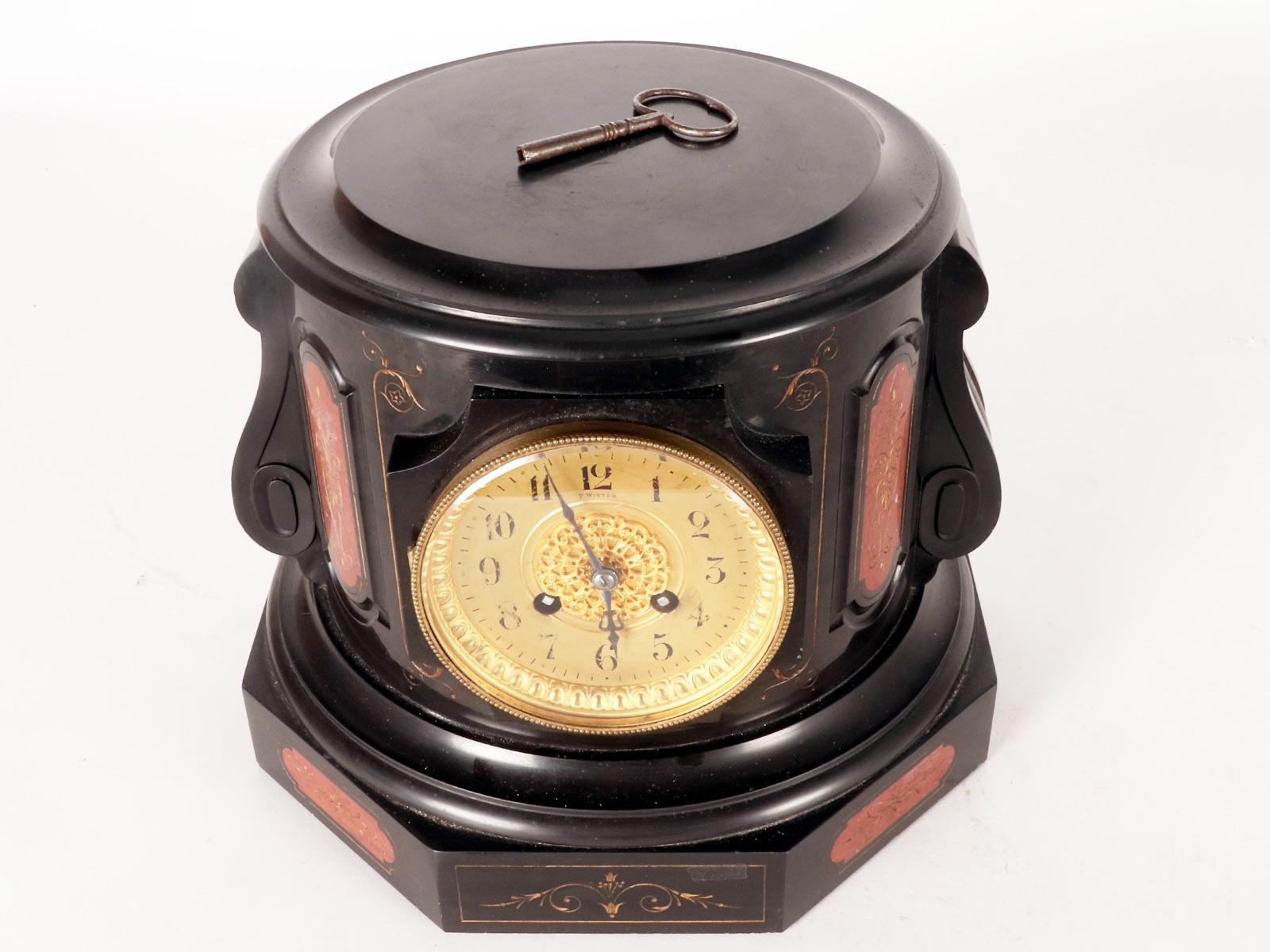 A pedestal in black Belgian marble and red Verona marble with clock, Russia 1890 For Sale 6