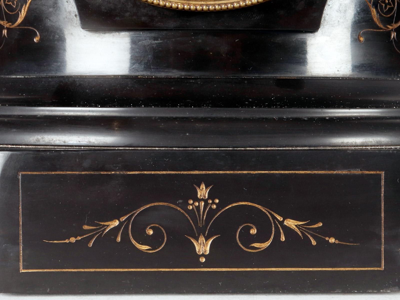 A pedestal in black Belgian marble and red Verona marble with clock, Russia 1890 For Sale 3