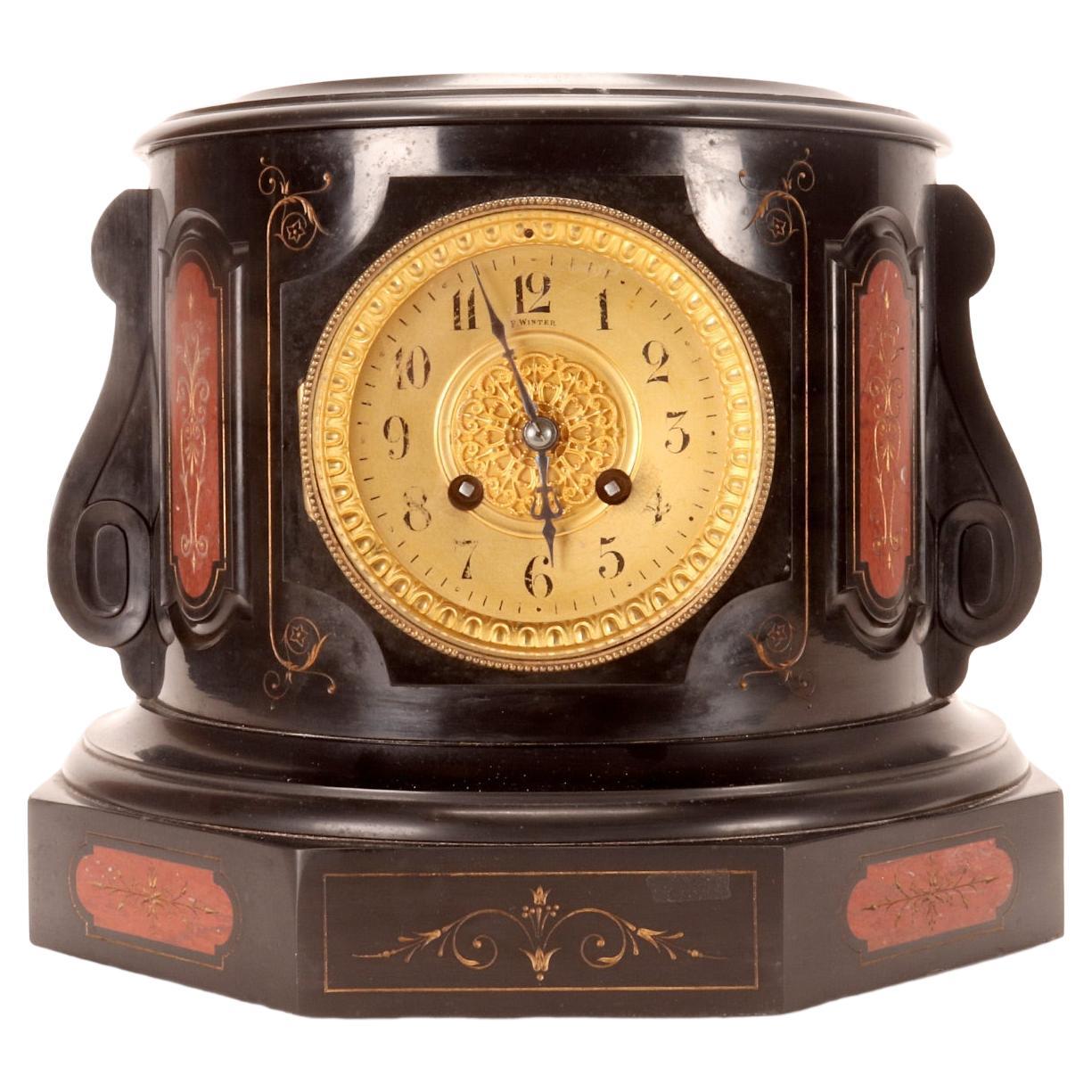 A pedestal in black Belgian marble and red Verona marble with clock, Russia 1890 For Sale