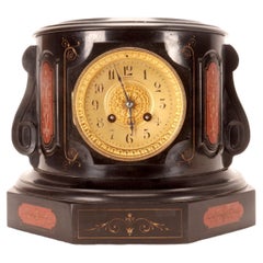 Antique A pedestal in black Belgian marble and red Verona marble with clock, Russia 1890