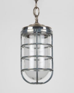 Aluminum Industrial Cage Pendant with Clear Glass Lens and Nickel Fittings