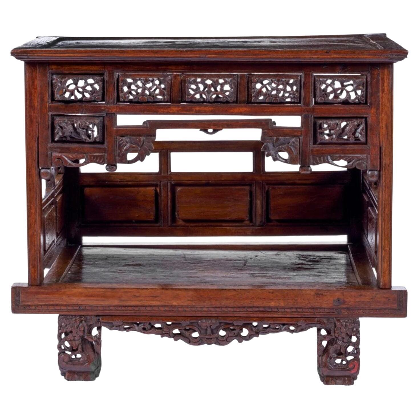 Peranakan Djati Wood Miniature Bed for an Anak Ambar, a Miscarried Fetus For Sale