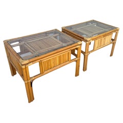 Vintage Perfect Pair, Coastal Rattan Side Tables