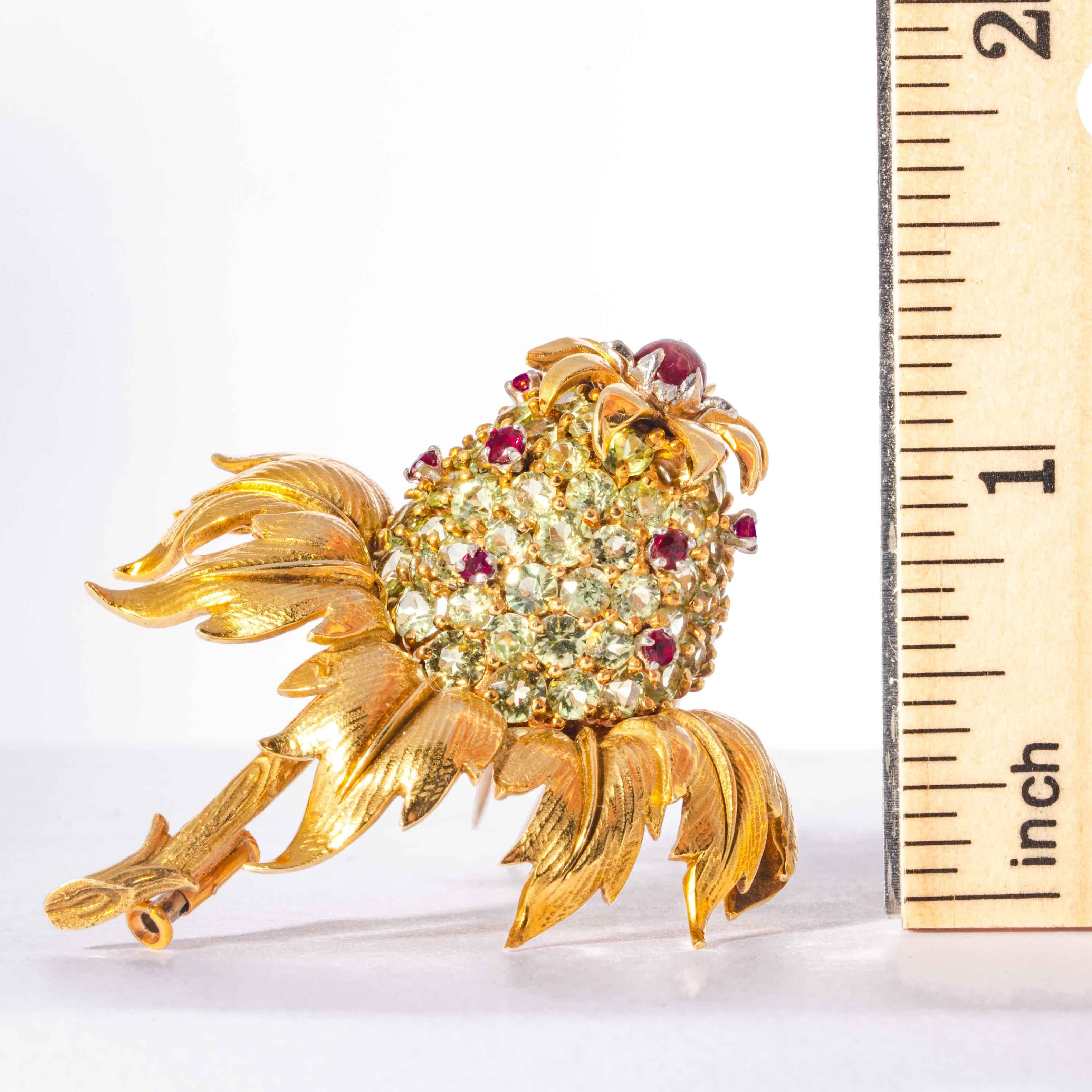 Women's or Men's  Jean Schlumberger, Tiffany & Co. Peridot and Ruby Thistle Brooch For Sale