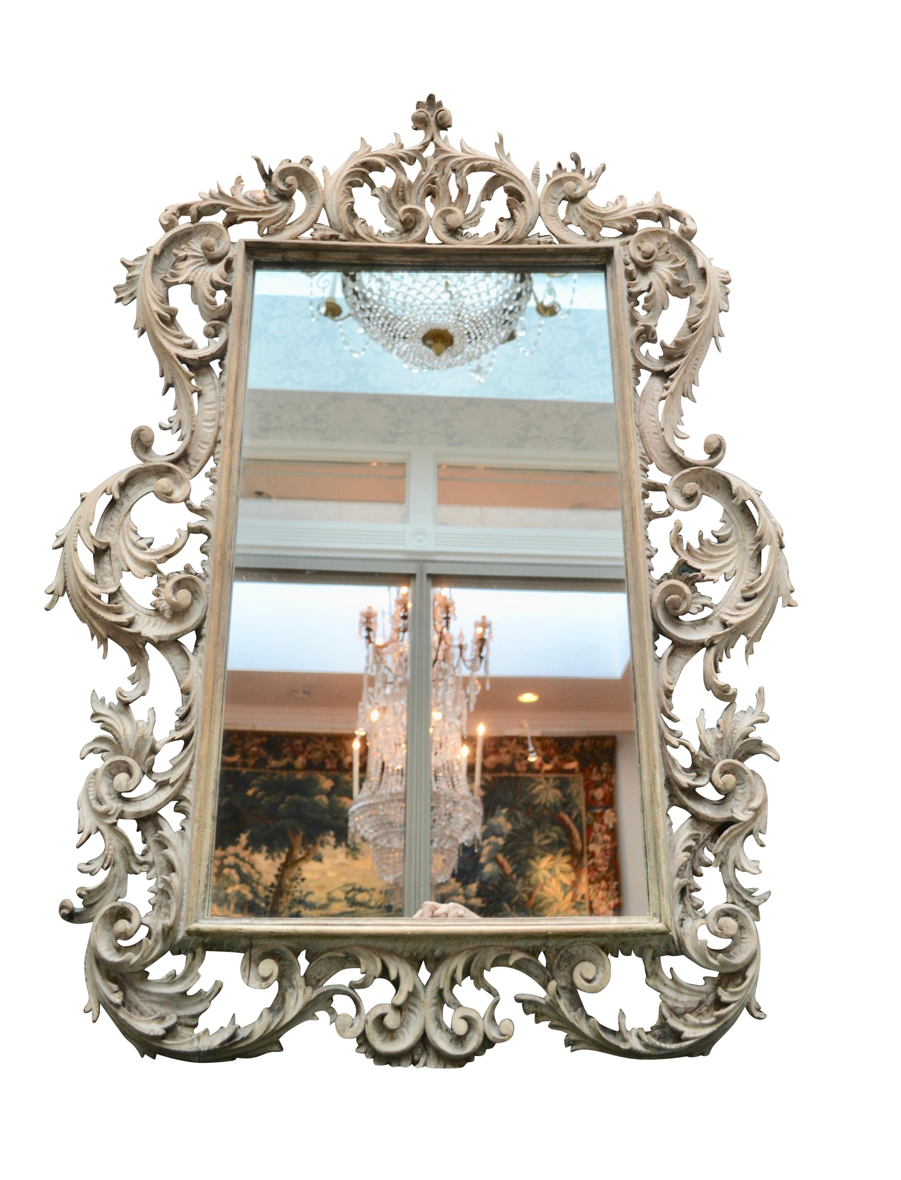 British Period 18th Century Chippendale Carved and Painted Mirror