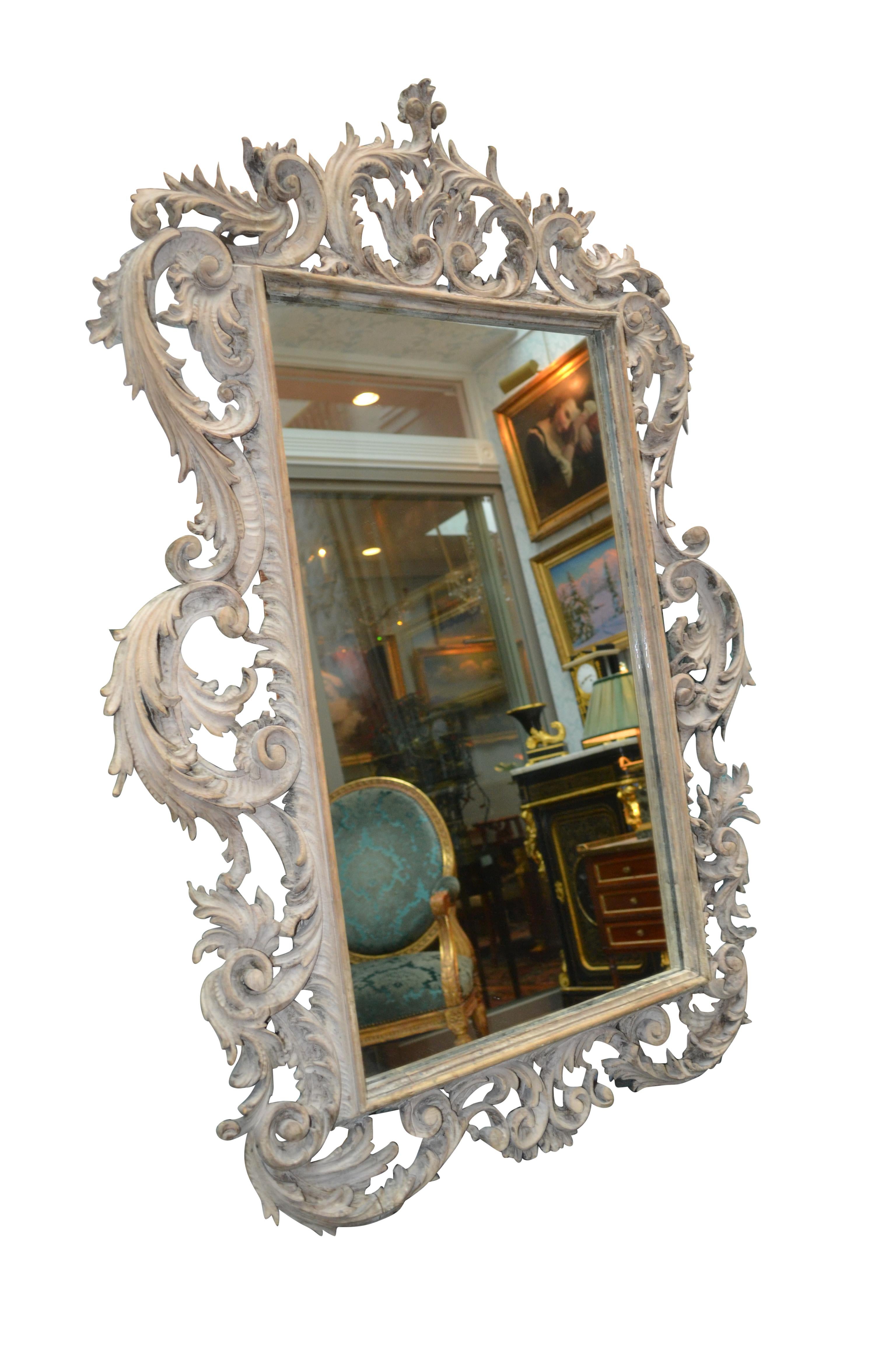 Hand-Carved Period 18th Century Chippendale Carved and Painted Mirror