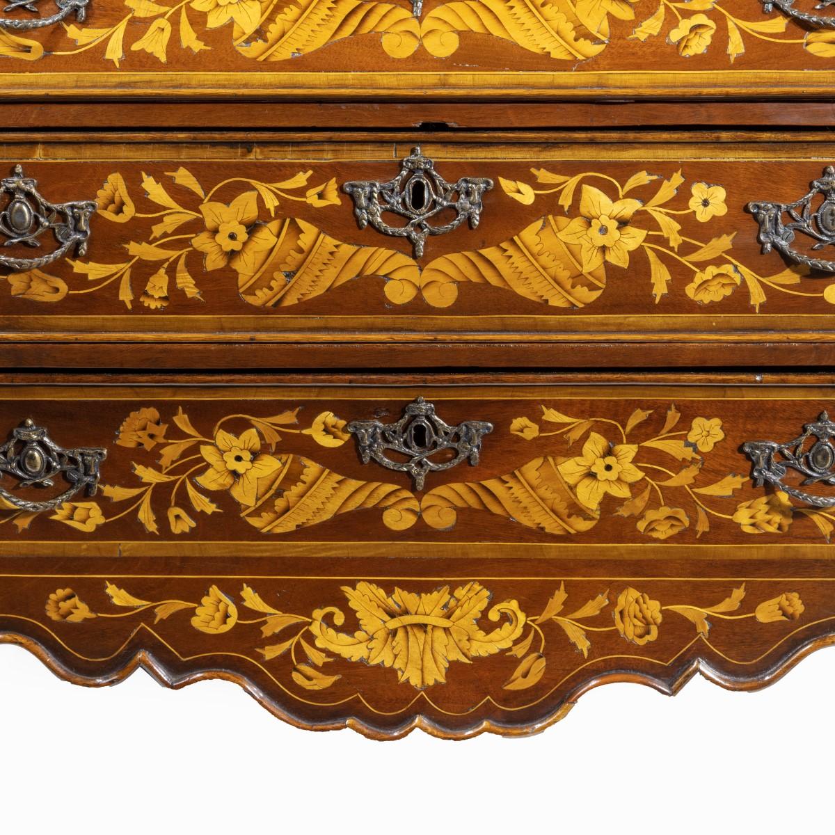 Period Dutch Mahogany Four-Drawer Bombe Marquetry Commode, 1800 For Sale 5