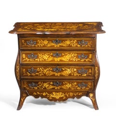 Period Dutch Mahogany Four-Drawer Bombe Marquetry Commode, 1800