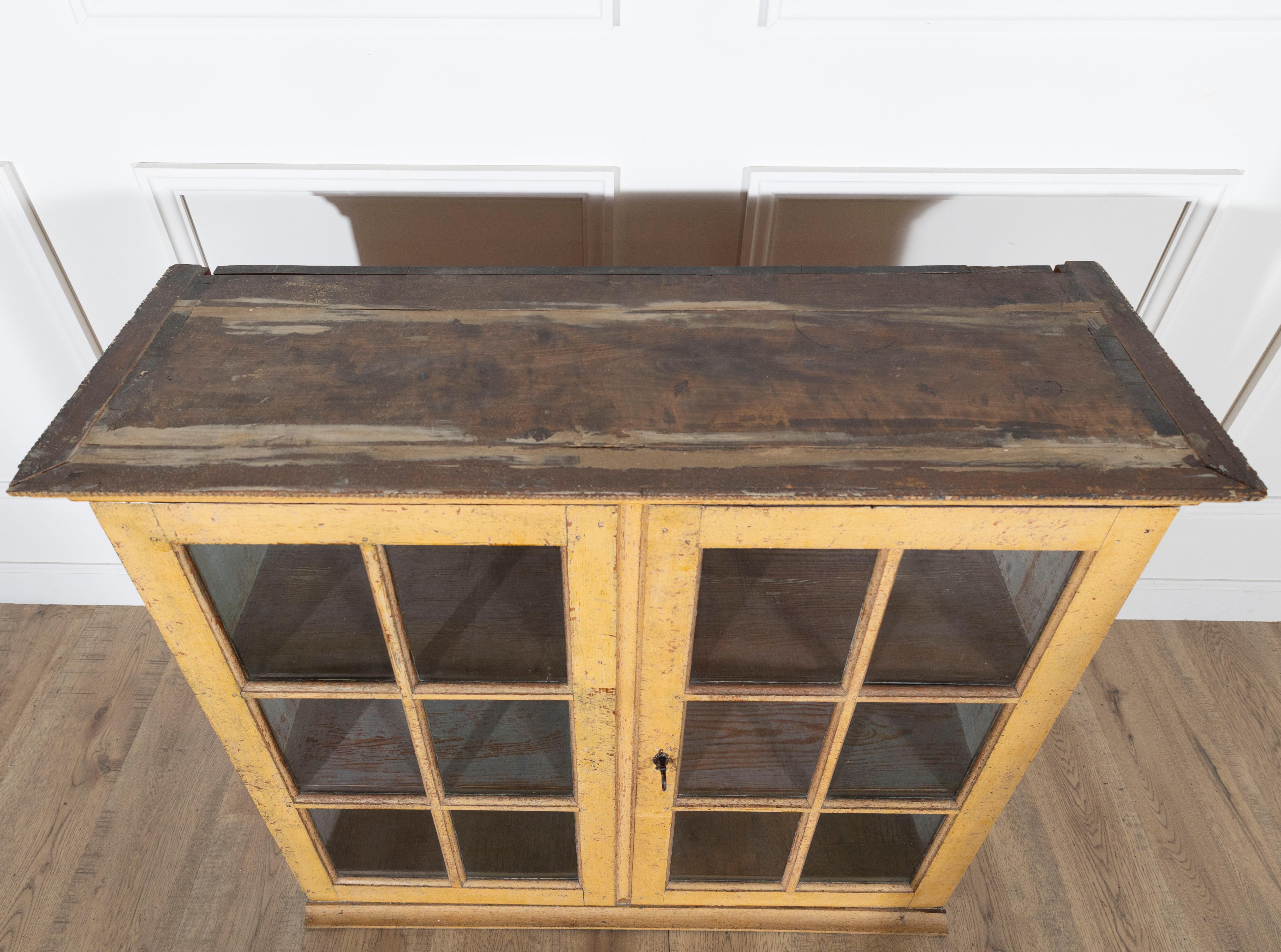 Swedish A period gustavian wall cabinet with glossed doors scraped to original paint For Sale